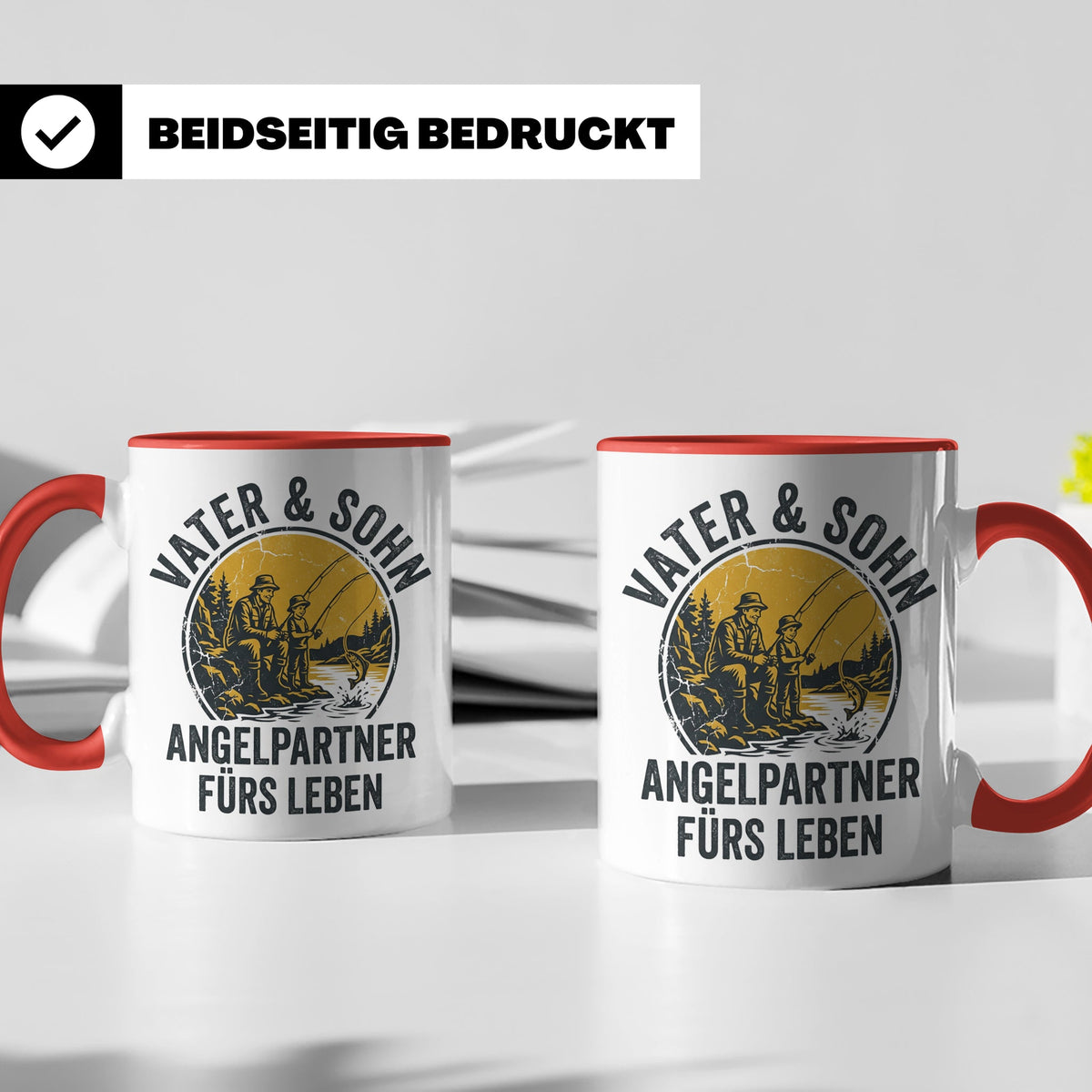 Vater Sohn Angeln Tasse | Geschenk für Papa Angler | Angelpa – Rot [farbe:rot]