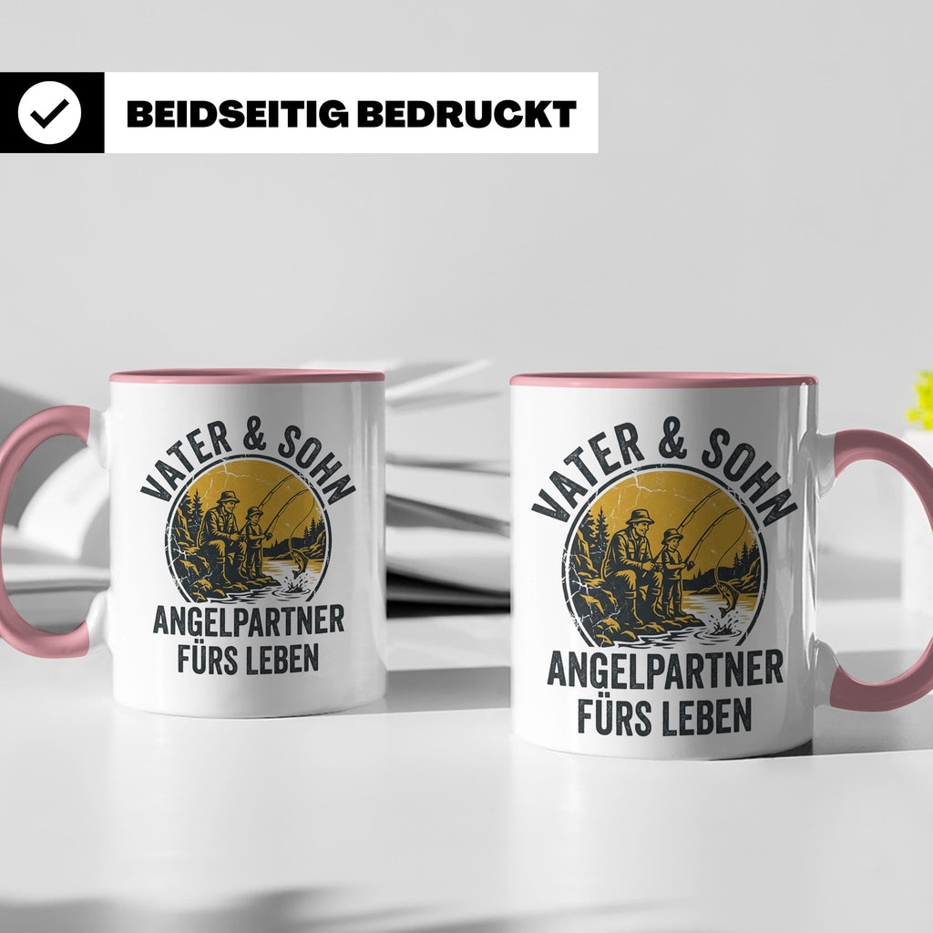 Vater Sohn Angeln Tasse | Geschenk für Papa Angler | Angelpa – Rosa [farbe:rosa]