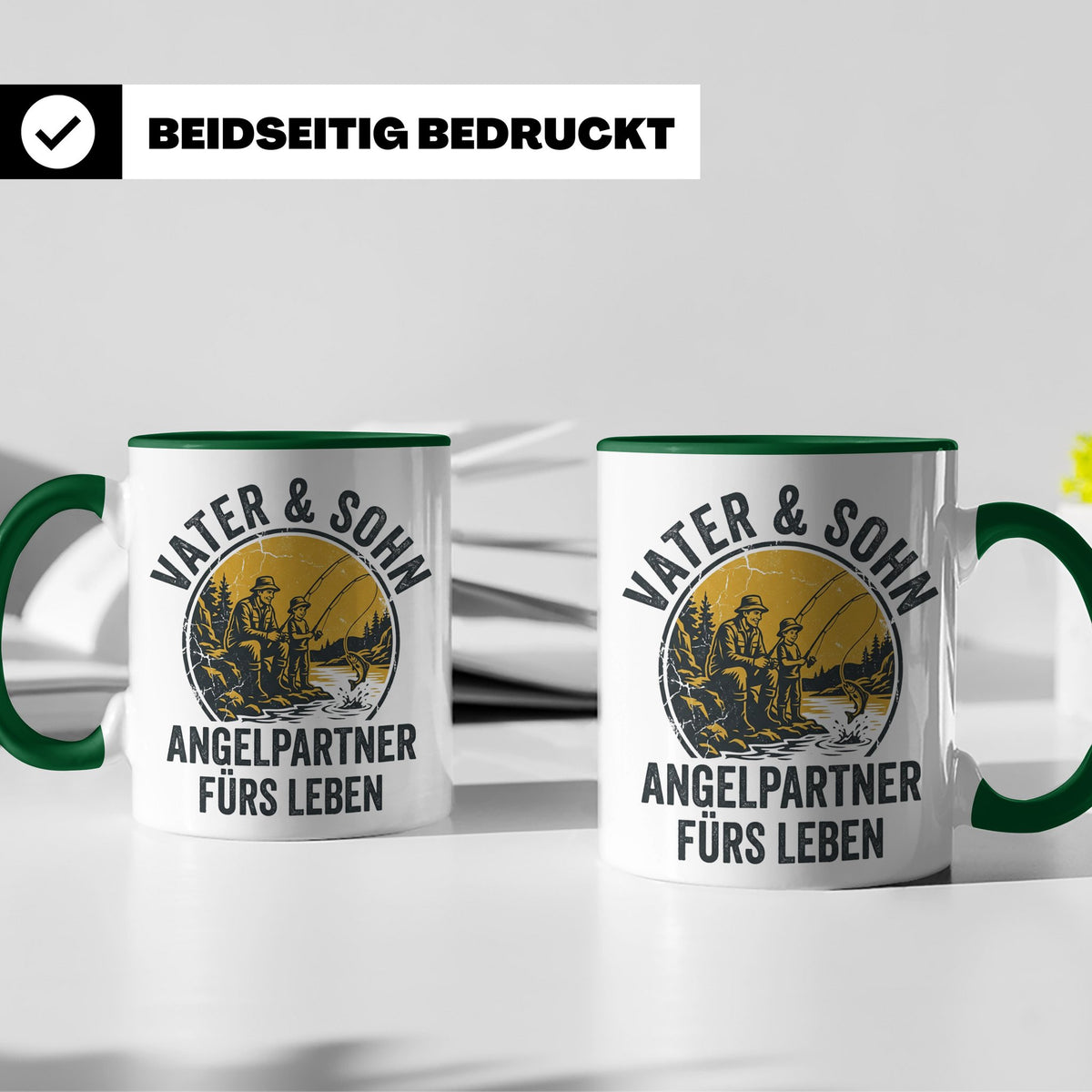 Vater Sohn Angeln Tasse | Geschenk für Papa Angler | Angelpa – Grün [farbe:grün]