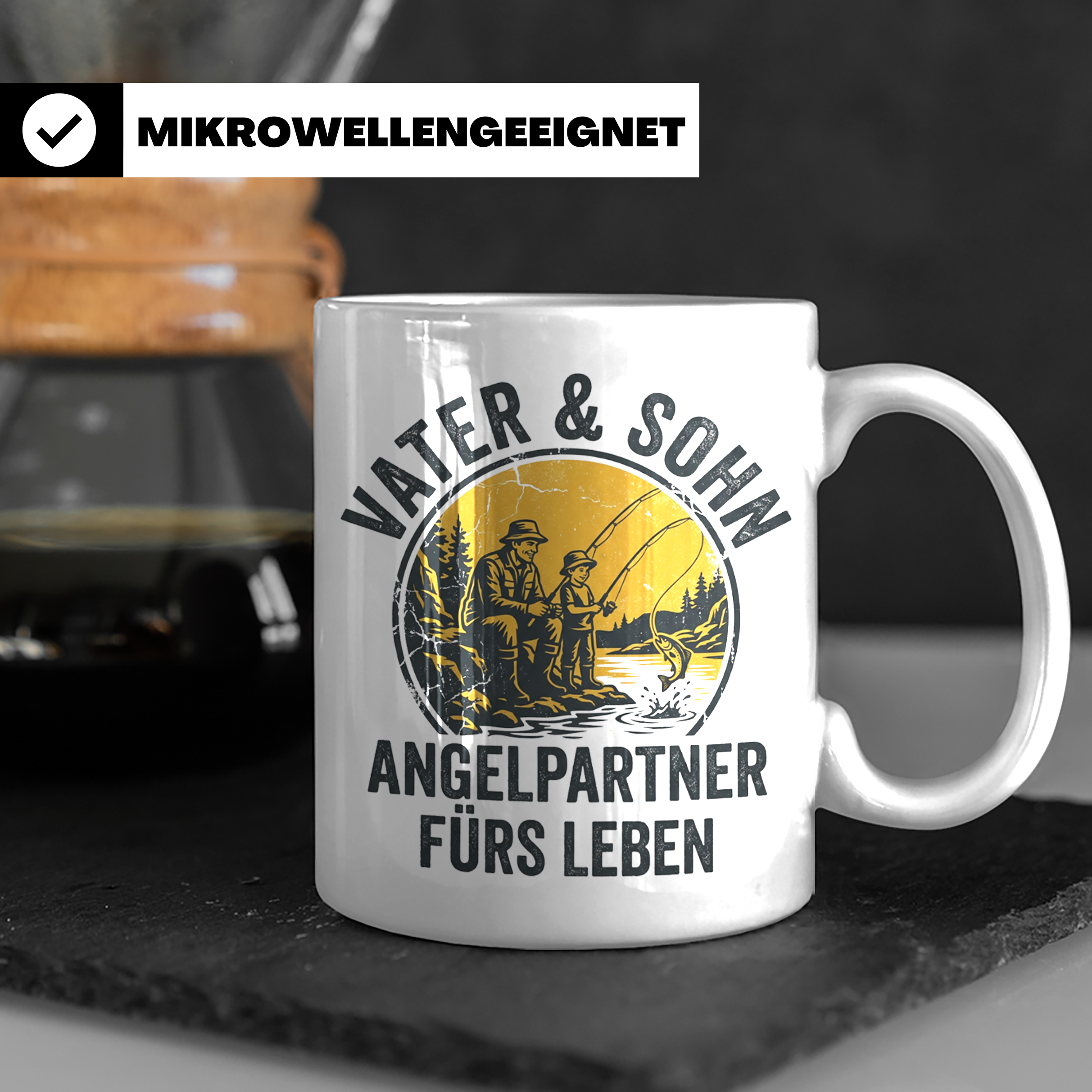 Vater Sohn Angeln Tasse | Geschenk für Papa Angler | Angelpa – Weiß [farbe:weiß]