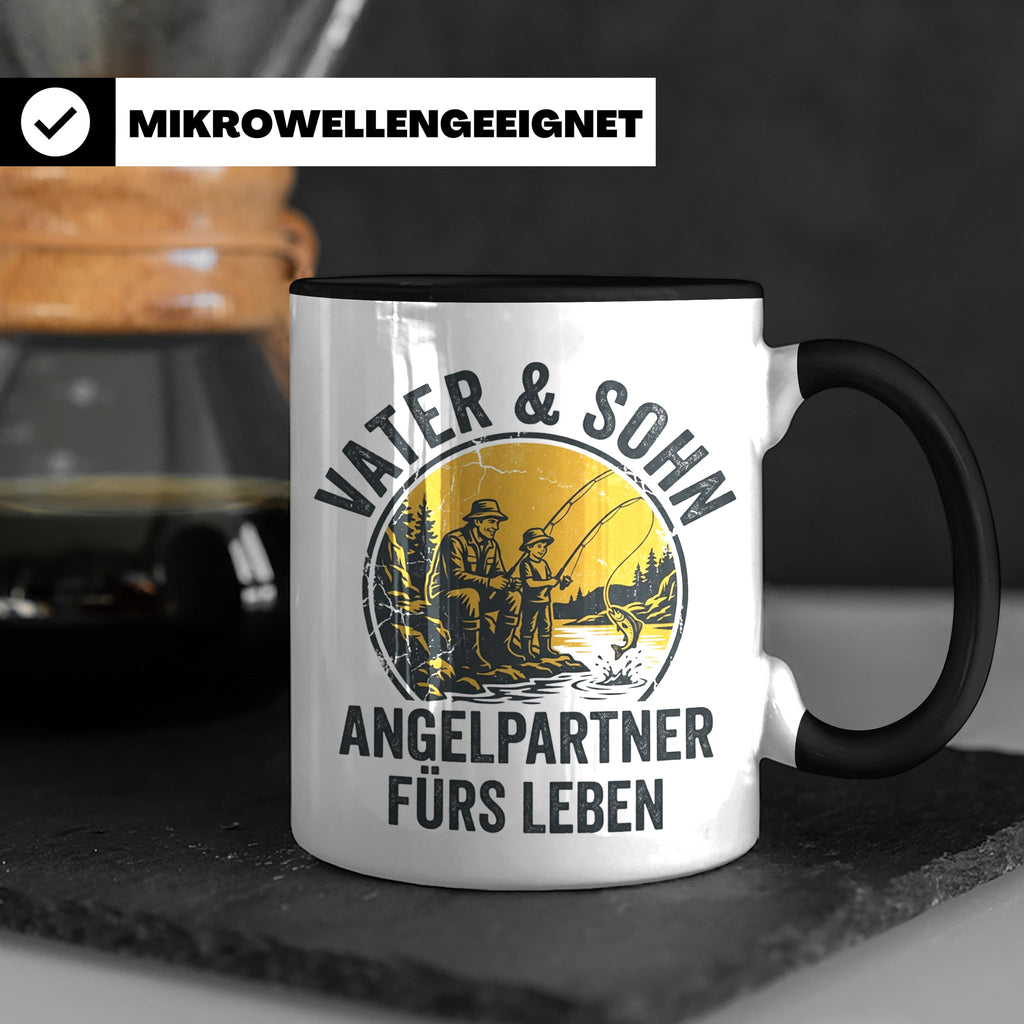 Vater Sohn Angeln Tasse | Geschenk für Papa Angler | Angelpa – Schwarz [farbe:schwarz]