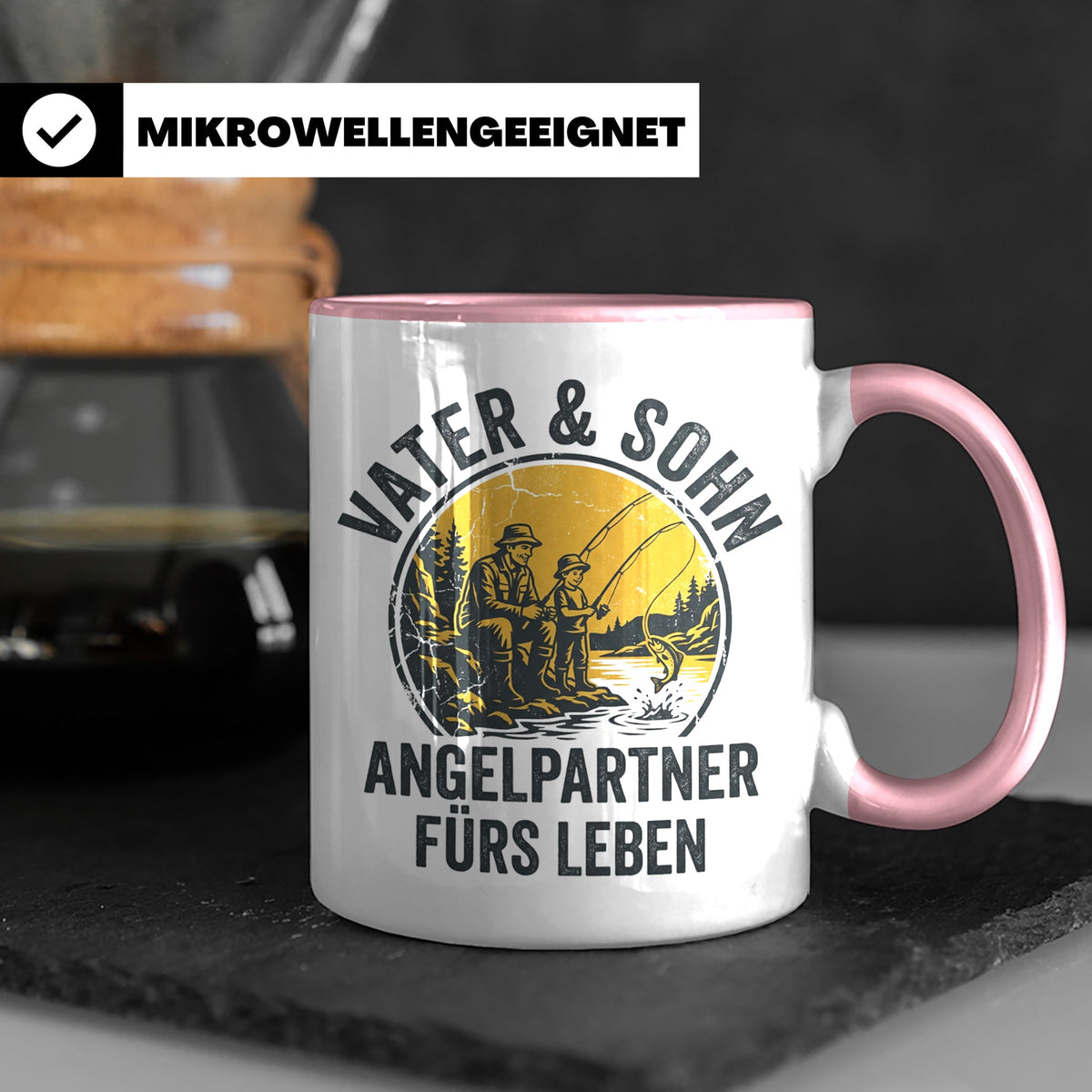 Vater Sohn Angeln Tasse | Geschenk für Papa Angler | Angelpa – Rosa [farbe:rosa]
