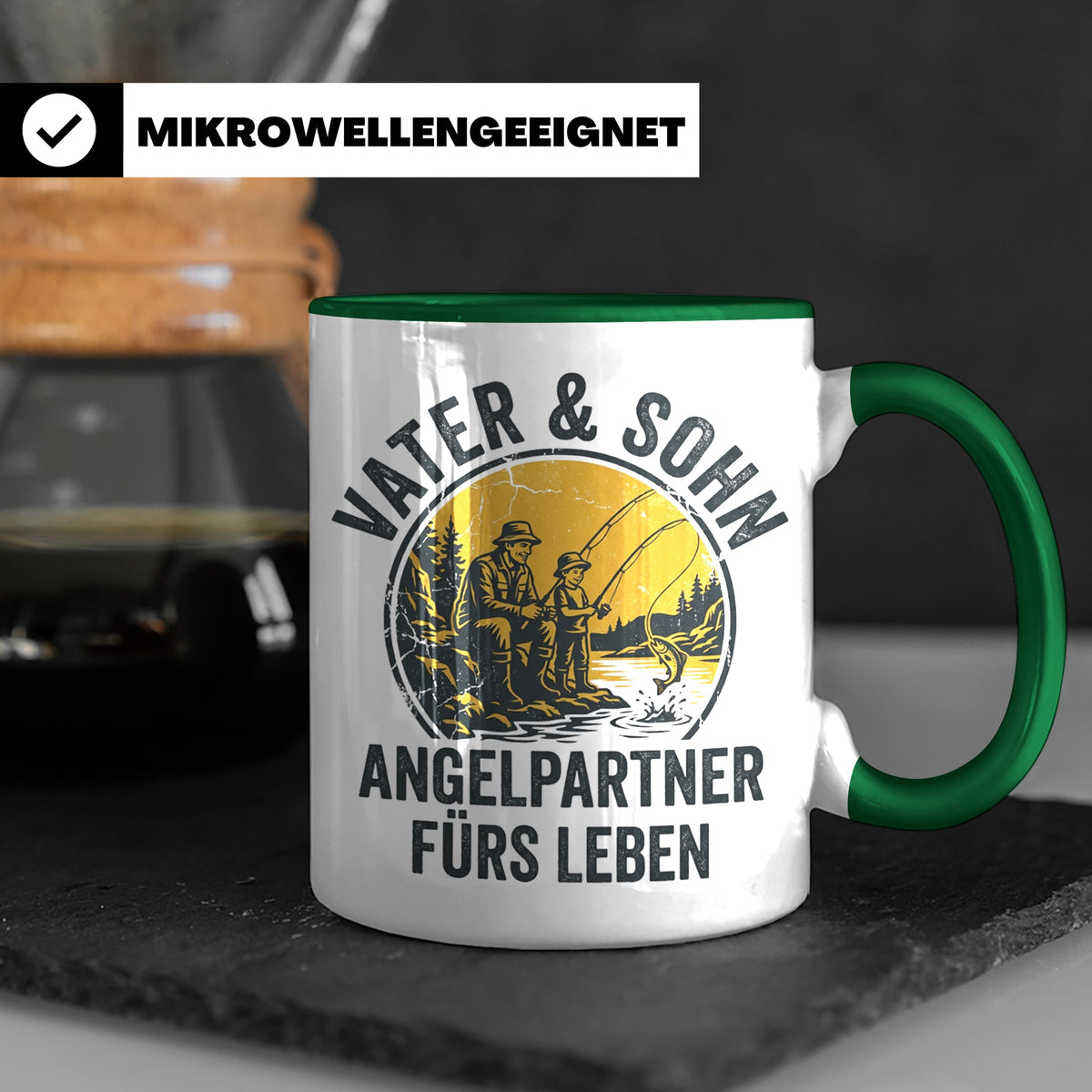Vater Sohn Angeln Tasse | Geschenk für Papa Angler | Angelpa – Grün [farbe:grün]