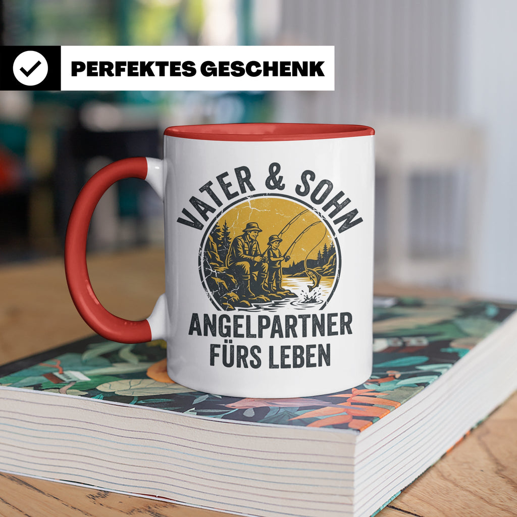 Vater Sohn Angeln Tasse | Geschenk für Papa Angler | Angelpa – Rot [farbe:rot]