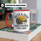 Vater Sohn Angeln Tasse | Geschenk für Papa Angler | Angelpa – Rot [farbe:rot]