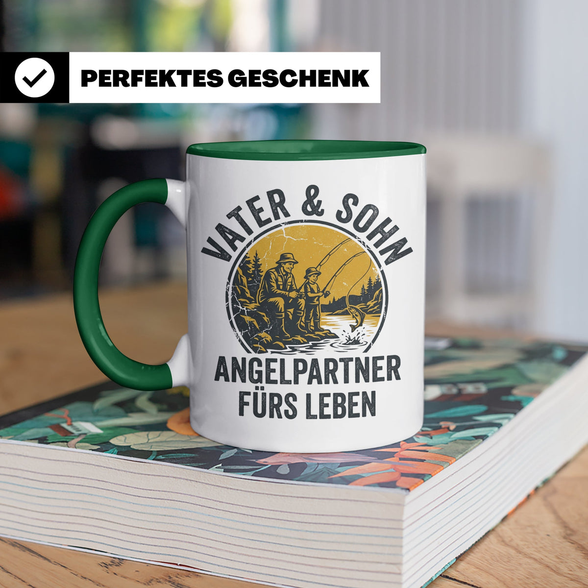 Vater Sohn Angeln Tasse | Geschenk für Papa Angler | Angelpa – Grün [farbe:grün]