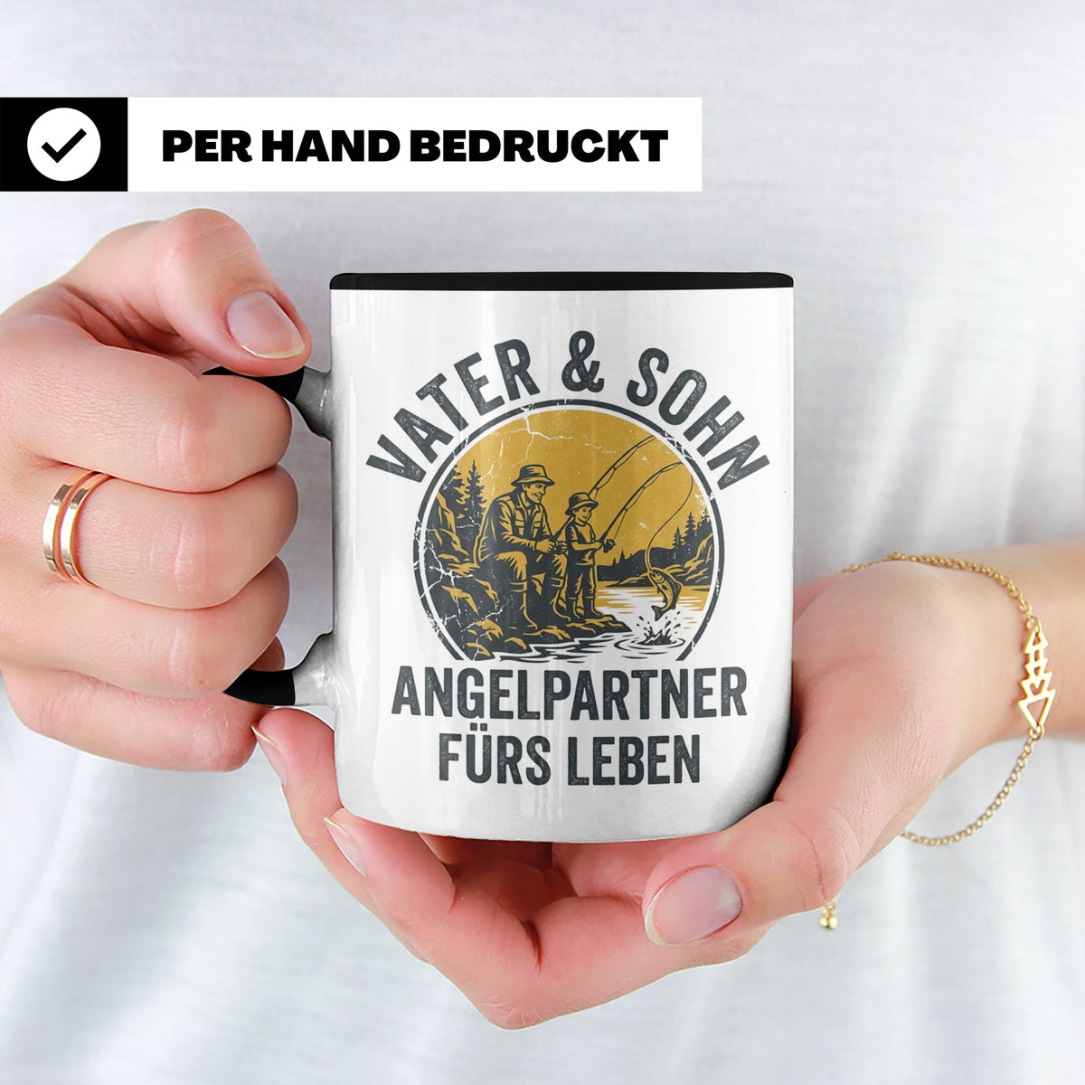 Vater Sohn Angeln Tasse | Geschenk für Papa Angler | Angelpa – Schwarz [farbe:schwarz]