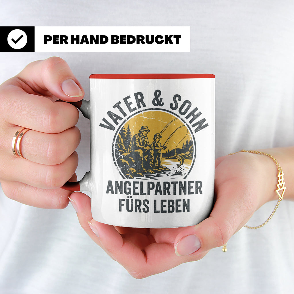 Vater Sohn Angeln Tasse | Geschenk für Papa Angler | Angelpa – Rot [farbe:rot]