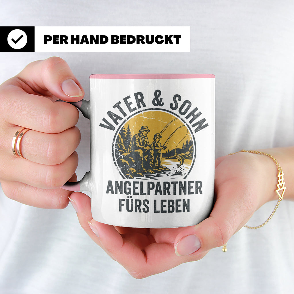 Vater Sohn Angeln Tasse | Geschenk für Papa Angler | Angelpa – Rosa [farbe:rosa]
