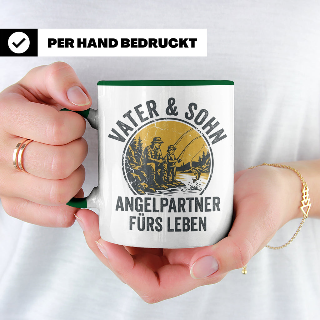 Vater Sohn Angeln Tasse | Geschenk für Papa Angler | Angelpa – Grün [farbe:grün]