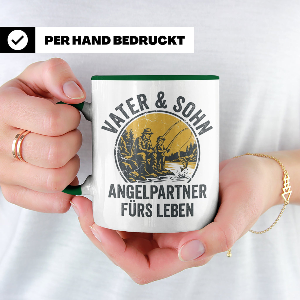 Vater Sohn Angeln Tasse | Geschenk für Papa Angler | Angelpa – Grün [farbe:grün]