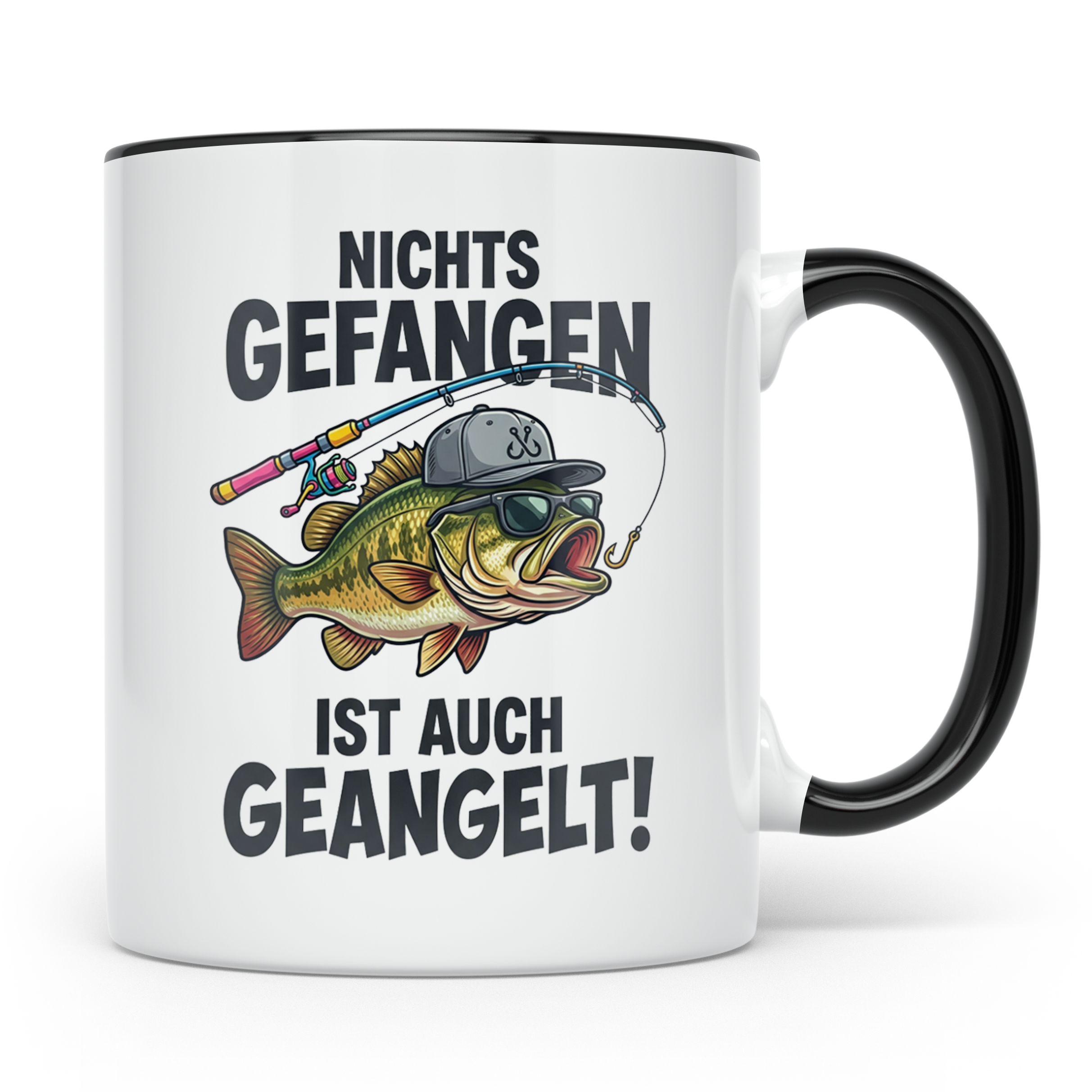 Angler Tasse Nichts gefangen ist auch geangelt lustiger Spru – Schwarz [farbe:schwarz]