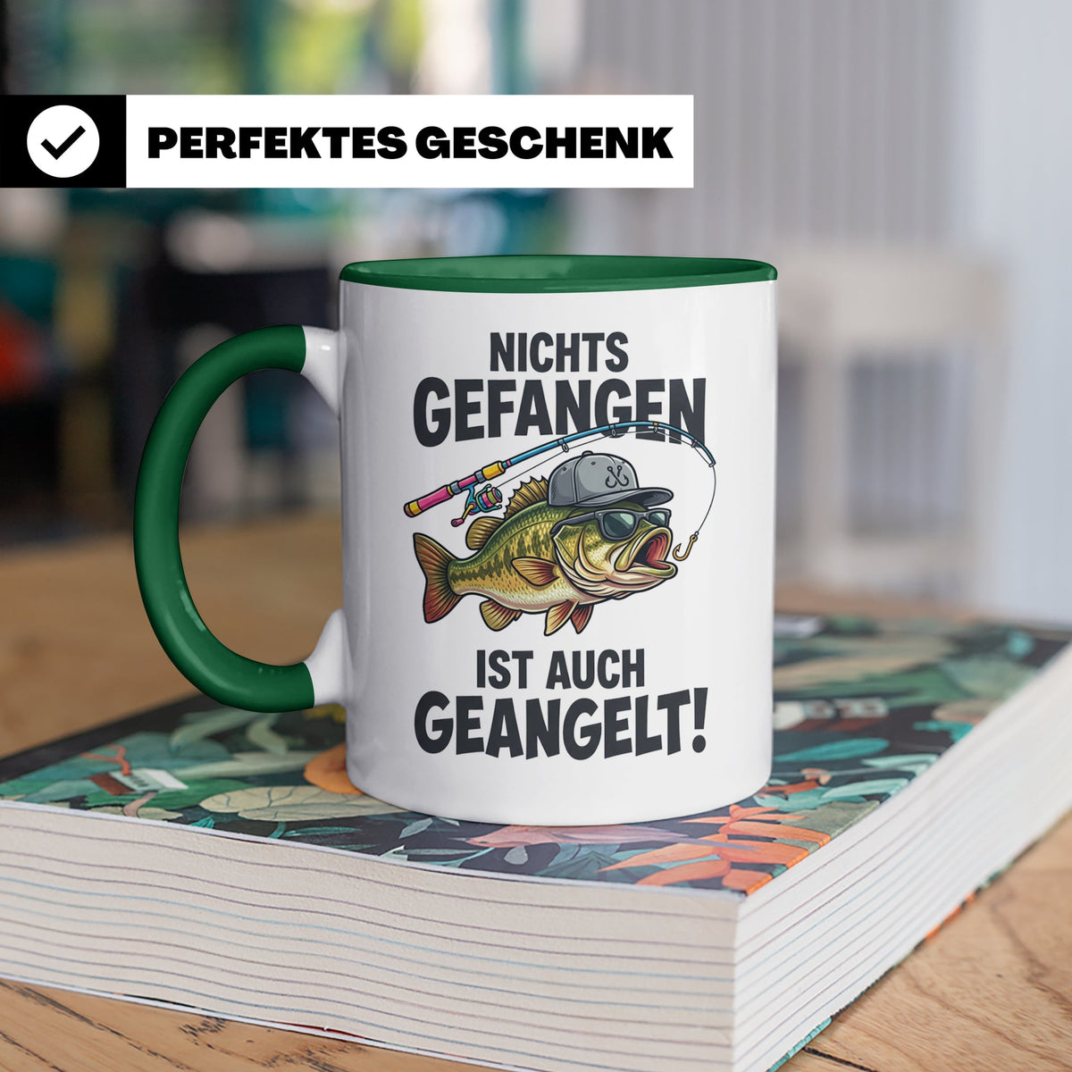 Angler Tasse Nichts gefangen ist auch geangelt lustiger Spru – Grün [farbe:grün]