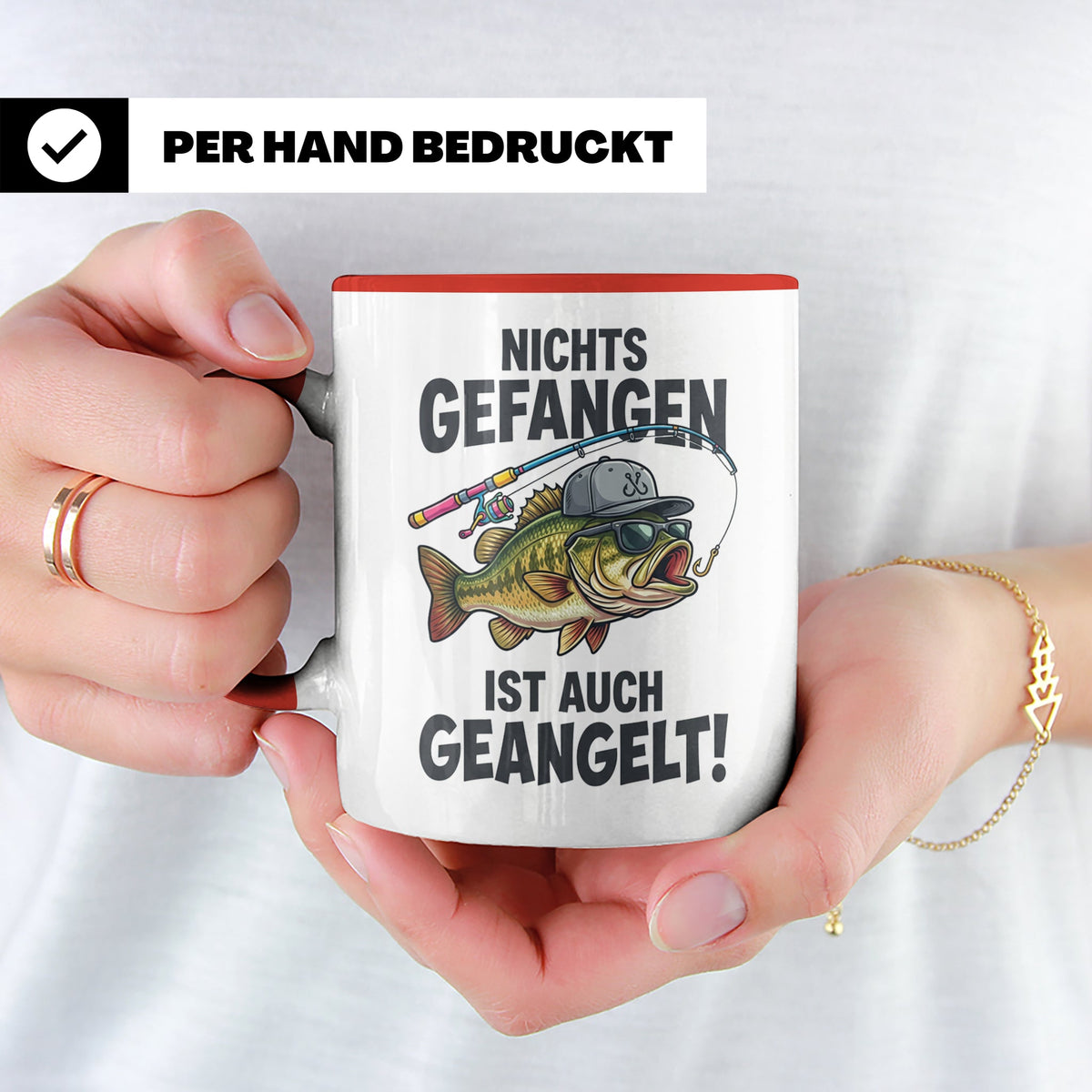 Angler Tasse Nichts gefangen ist auch geangelt lustiger Spru – Rot [farbe:rot]