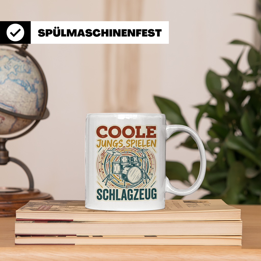 Schlagzeug Tasse Coole Jungs spielen Schlagzeug Drummer Gesc – Weiß [farbe:weiß]