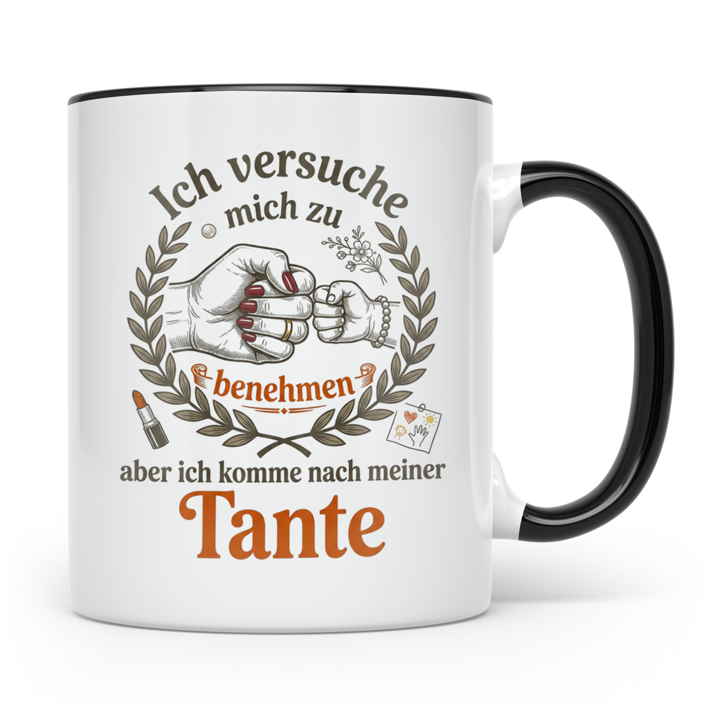 Tante Tasse mit Spruch 'Ich komme nach meiner Tante' Lustige – Schwarz [farbe:schwarz]