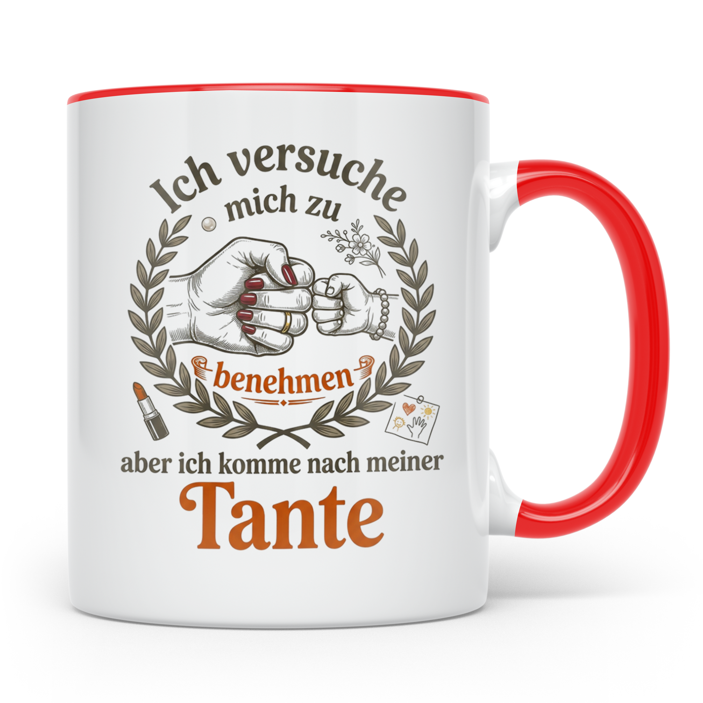 Tante Tasse mit Spruch 'Ich komme nach meiner Tante' Lustige – Rot [farbe:rot]
