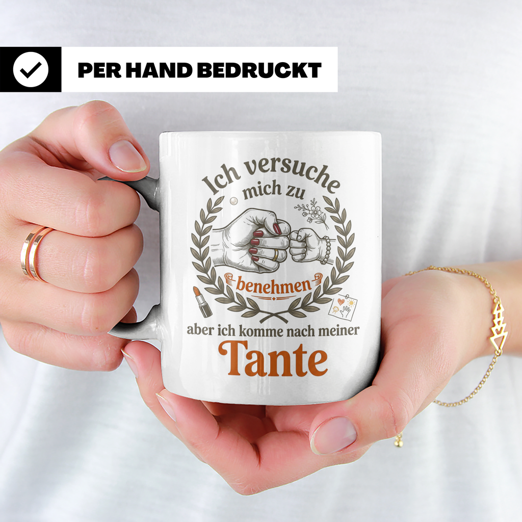 Tante Tasse mit Spruch 'Ich komme nach meiner Tante' Lustige – Weiß [farbe:weiß]