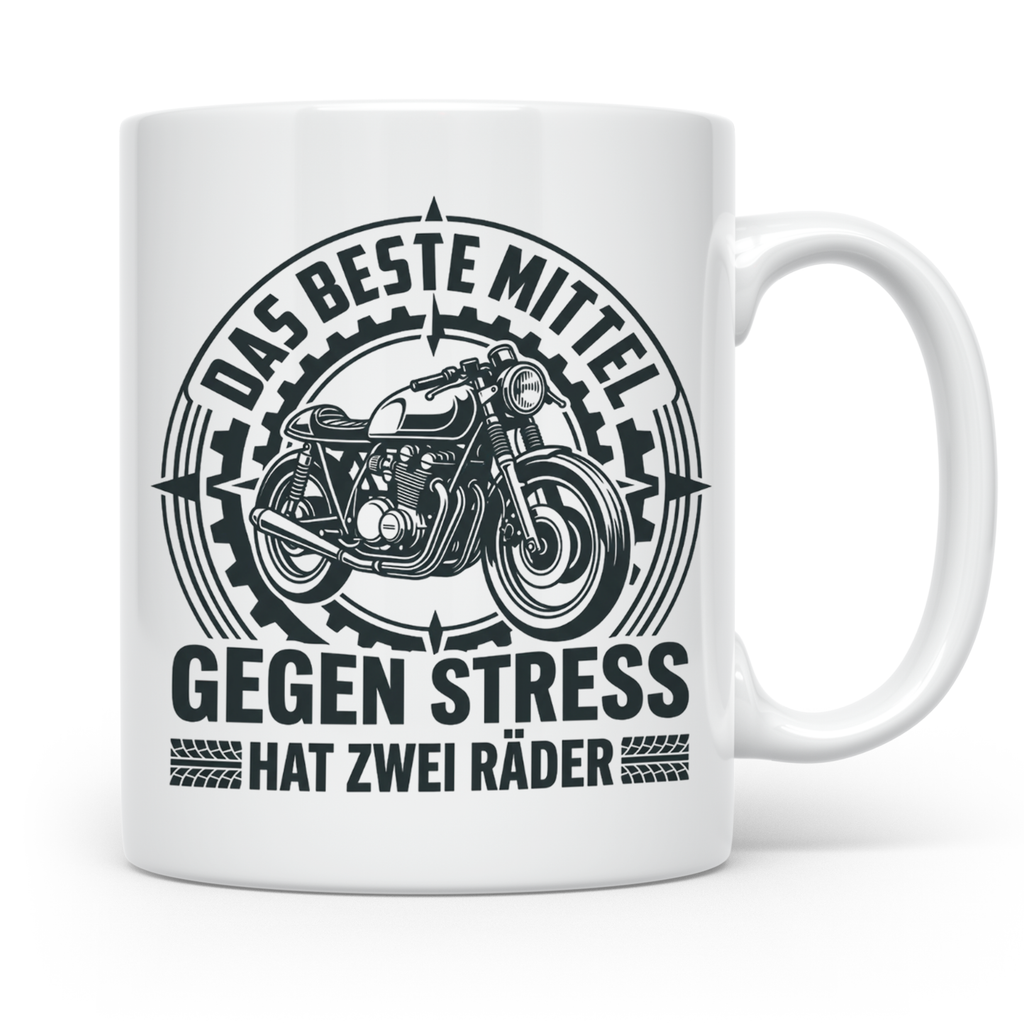 Motorrad Tasse gegen Stress hat zwei Räder | Biker Spruch Ka – Weiß [farbe:weiß]