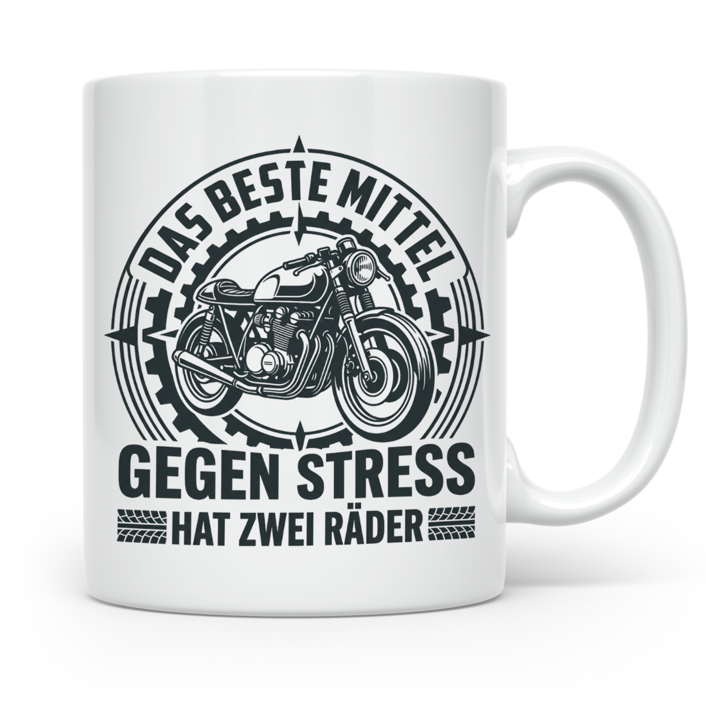 Motorrad Tasse gegen Stress hat zwei Räder | Biker Spruch Ka – Weiß [farbe:weiß]