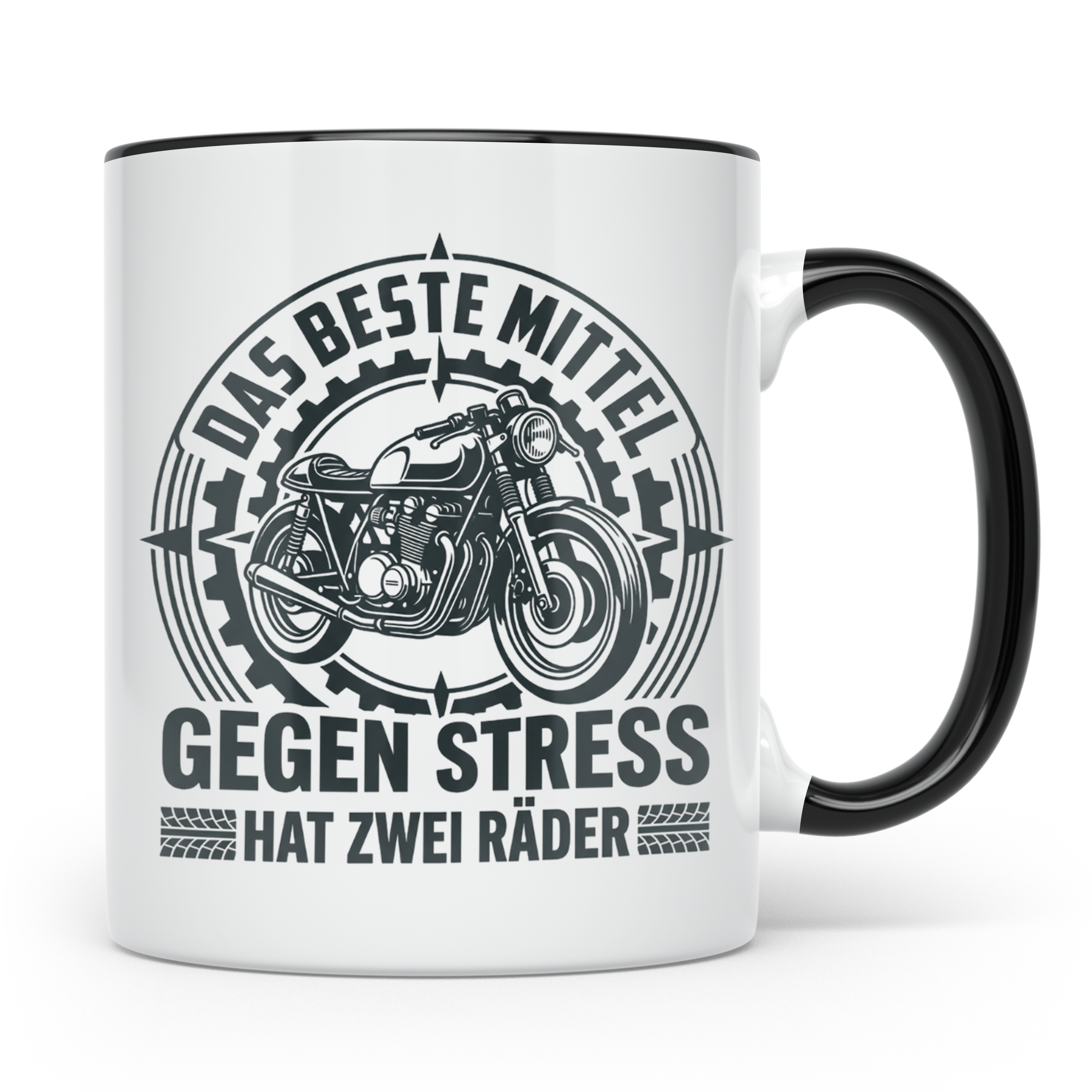 Motorrad Tasse gegen Stress hat zwei Räder | Biker Spruch Ka – Schwarz [farbe:schwarz]