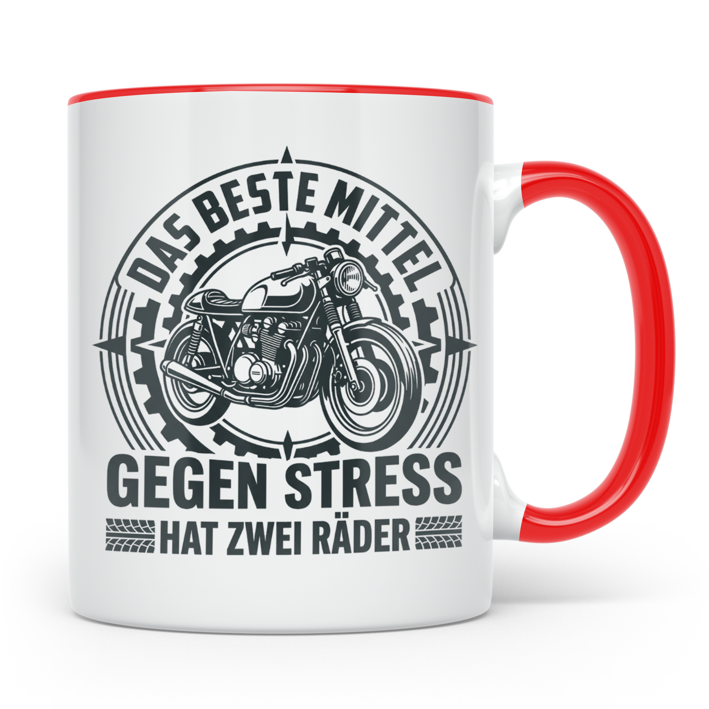 Motorrad Tasse gegen Stress hat zwei Räder | Biker Spruch Ka – Rot [farbe:rot]