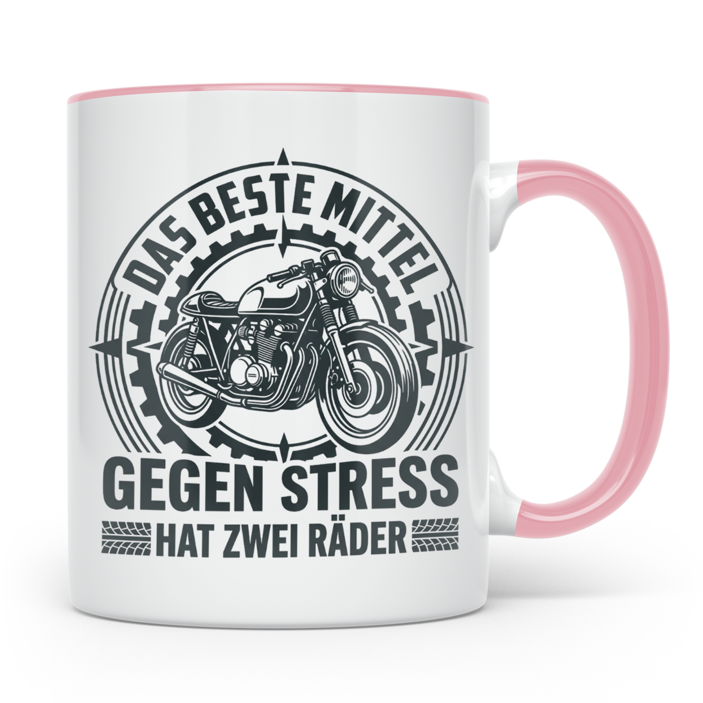 Motorrad Tasse gegen Stress hat zwei Räder | Biker Spruch Ka – Rosa [farbe:rosa]