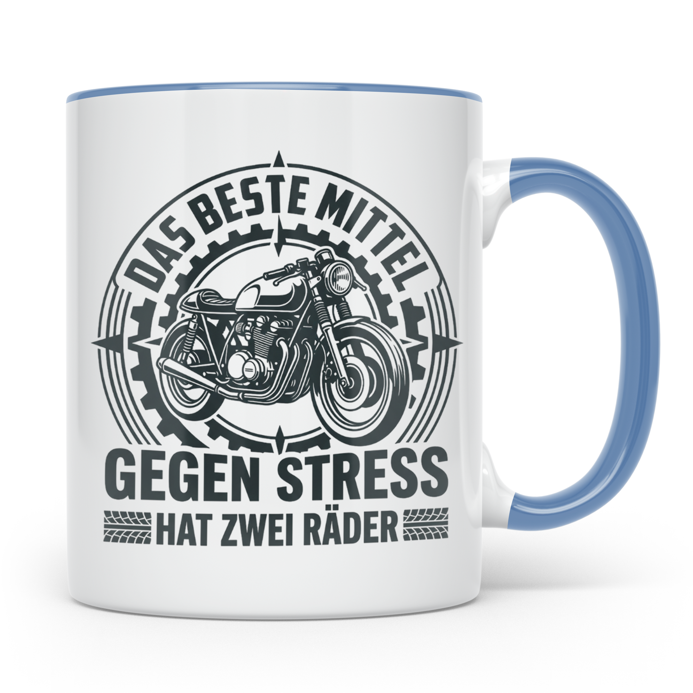 Motorrad Tasse gegen Stress hat zwei Räder | Biker Spruch Ka – Blau [farbe:blau]