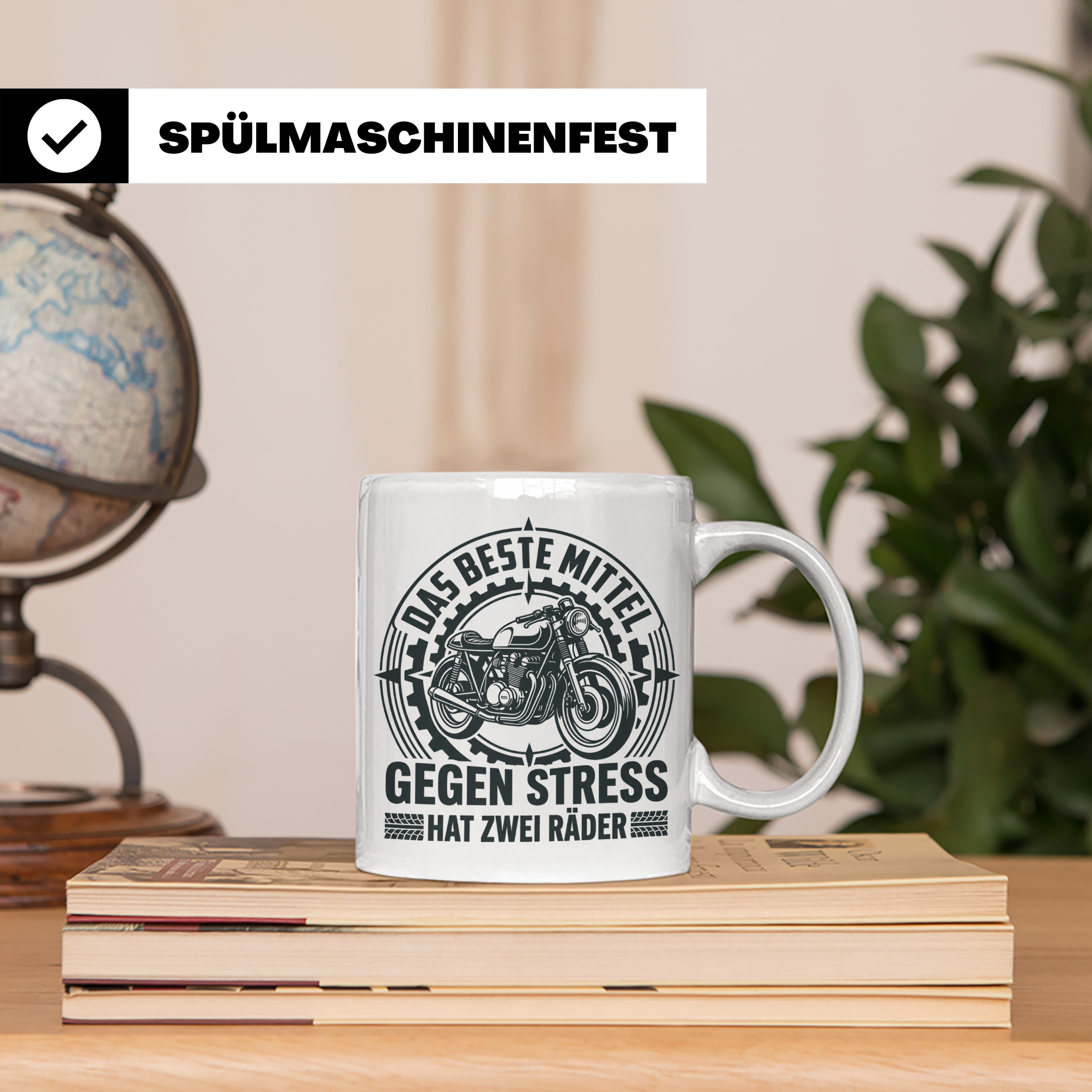 Motorrad Tasse gegen Stress hat zwei Räder | Biker Spruch Ka – Weiß [farbe:weiß]