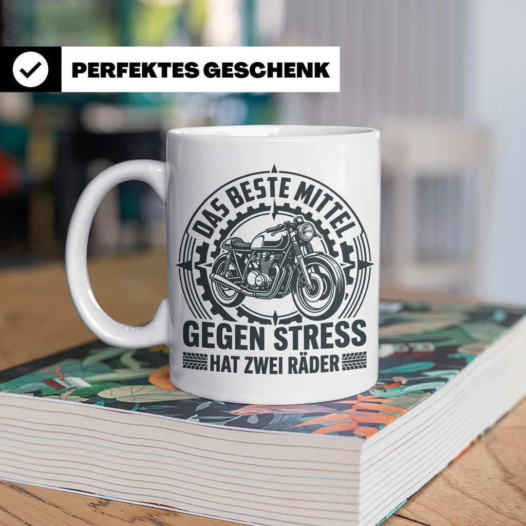 Motorrad Tasse gegen Stress hat zwei Räder | Biker Spruch Ka – Weiß [farbe:weiß]