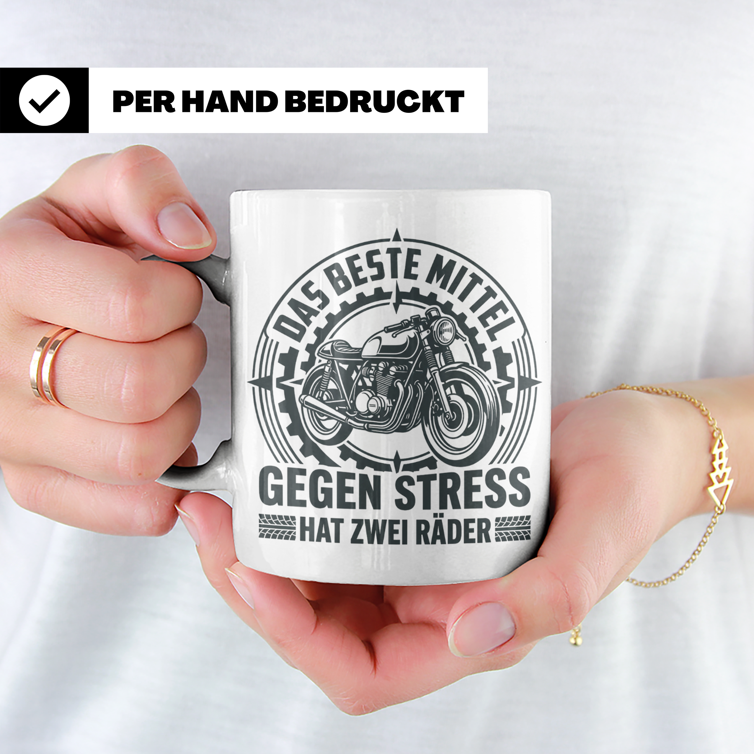 Motorrad Tasse gegen Stress hat zwei Räder | Biker Spruch Ka – Weiß [farbe:weiß]
