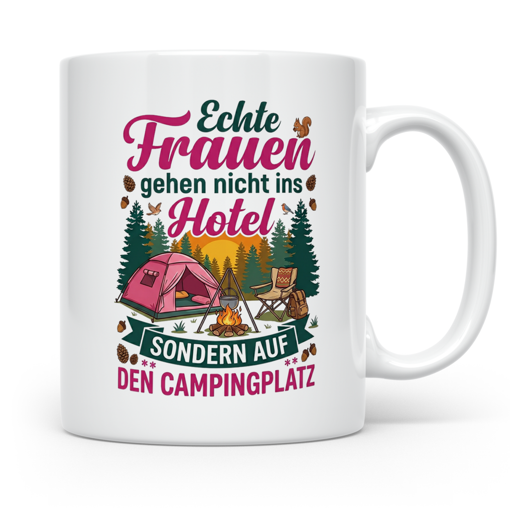 Camping Tasse für Frauen mit Spruch Echte Frauen gehen auf d – Weiß [farbe:weiß]