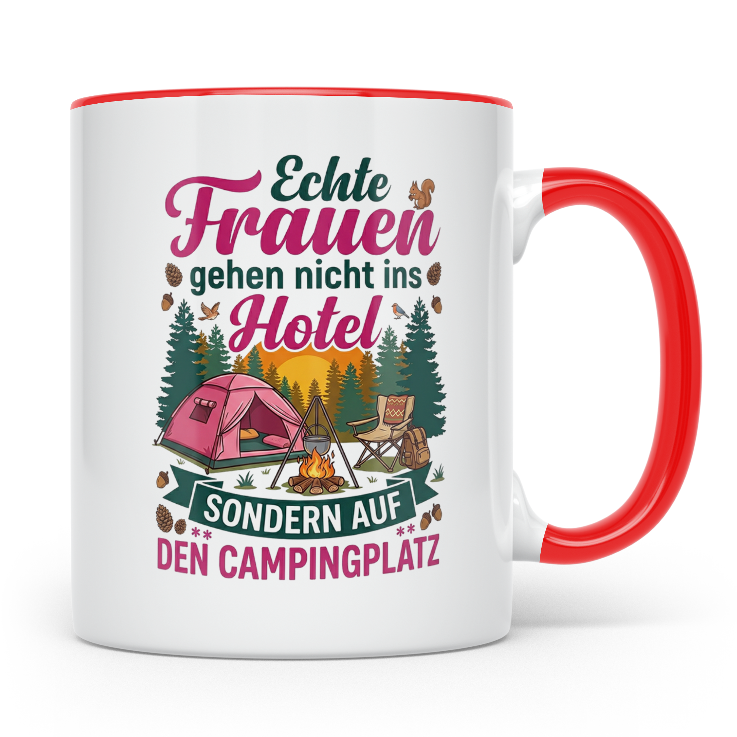 Camping Tasse für Frauen mit Spruch Echte Frauen gehen auf d – Rot [farbe:rot]