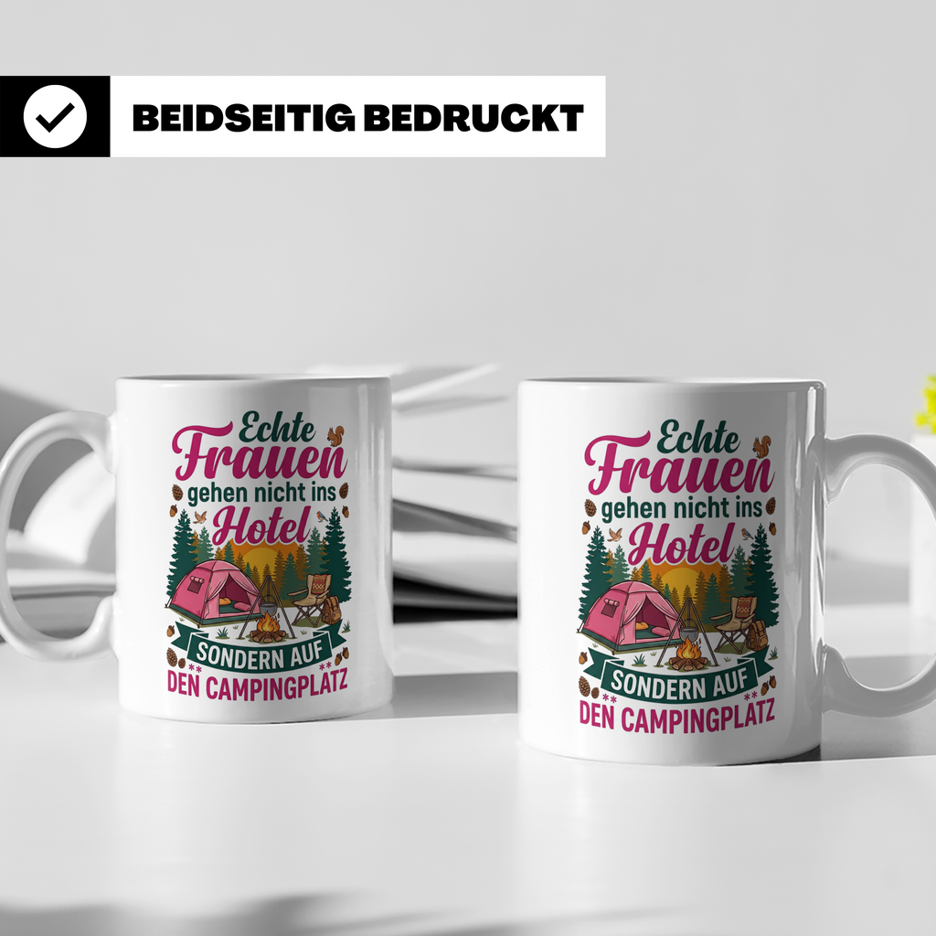 Camping Tasse für Frauen mit Spruch Echte Frauen gehen auf d – Weiß [farbe:weiß]