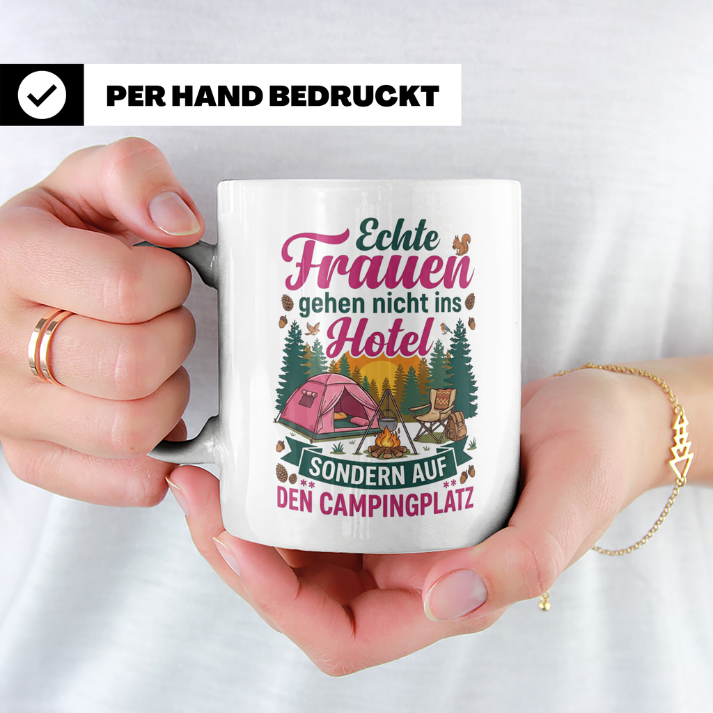 Camping Tasse für Frauen mit Spruch Echte Frauen gehen auf d – Weiß [farbe:weiß]