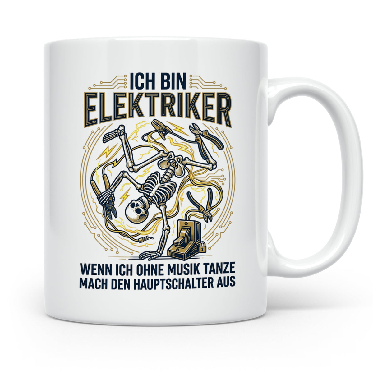 Elektriker Tasse mit lustigem Spruch Stromschlag Skelett, Ka – Weiß [farbe:weiß]