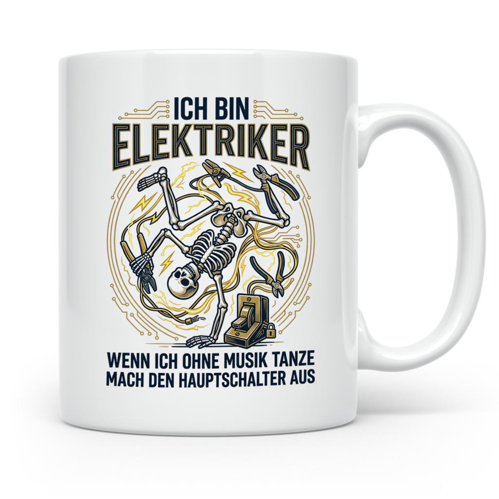 Elektriker Tasse mit lustigem Spruch Stromschlag Skelett, Ka – Weiß [farbe:weiß]