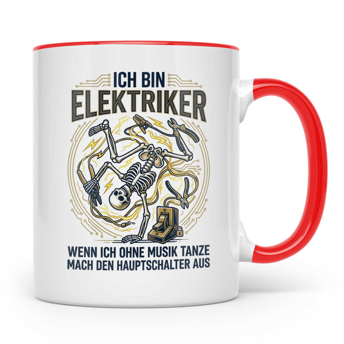 Elektriker Tasse mit lustigem Spruch Stromschlag Skelett, Ka – Rot [farbe:rot]