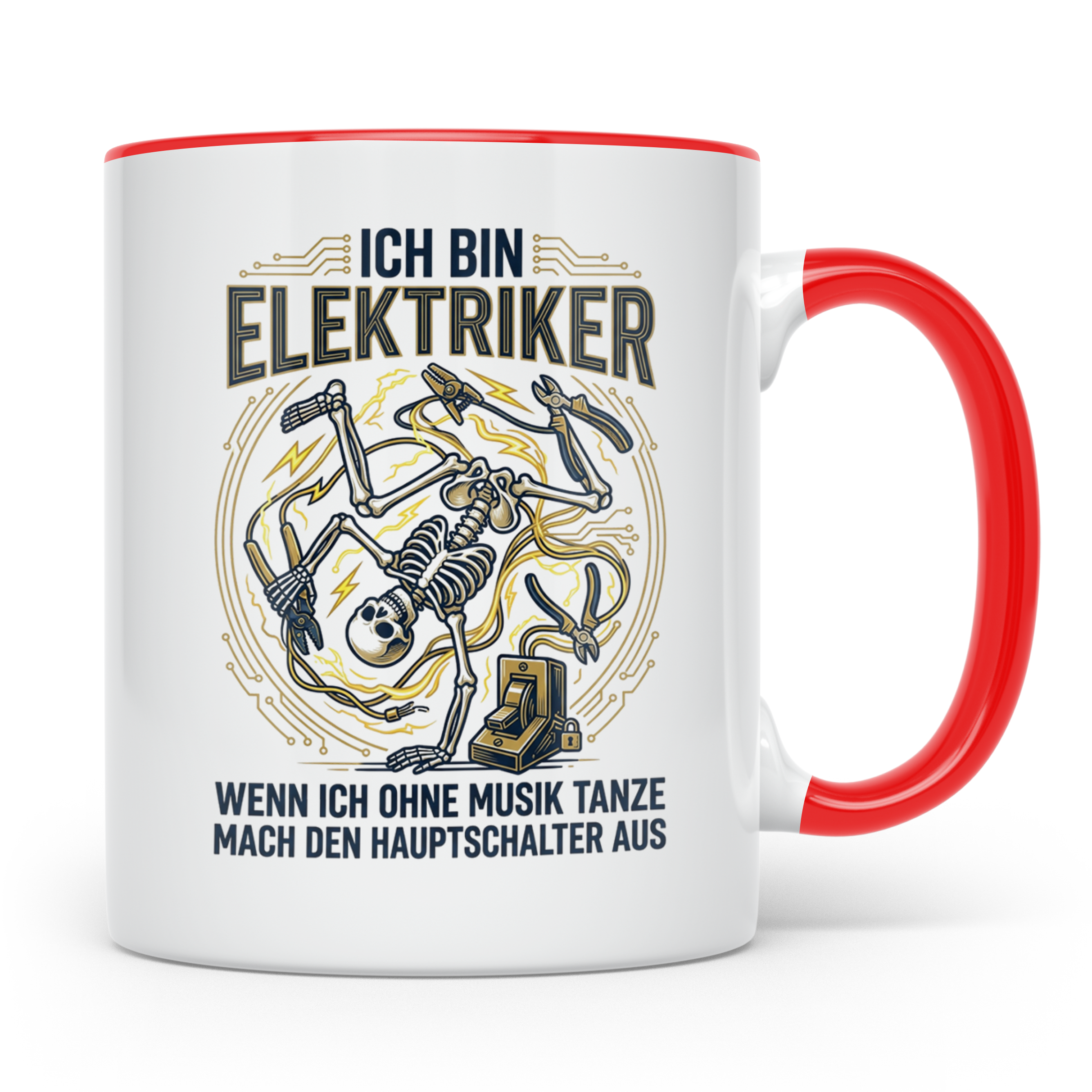 Elektriker Tasse mit lustigem Spruch Stromschlag Skelett, Ka – Rot [farbe:rot]