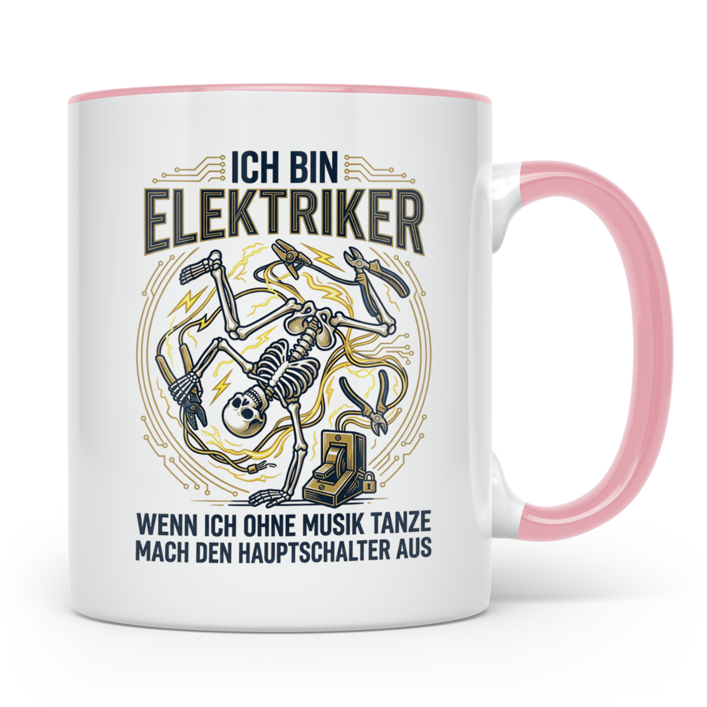 Elektriker Tasse mit lustigem Spruch Stromschlag Skelett, Ka – Rosa [farbe:rosa]