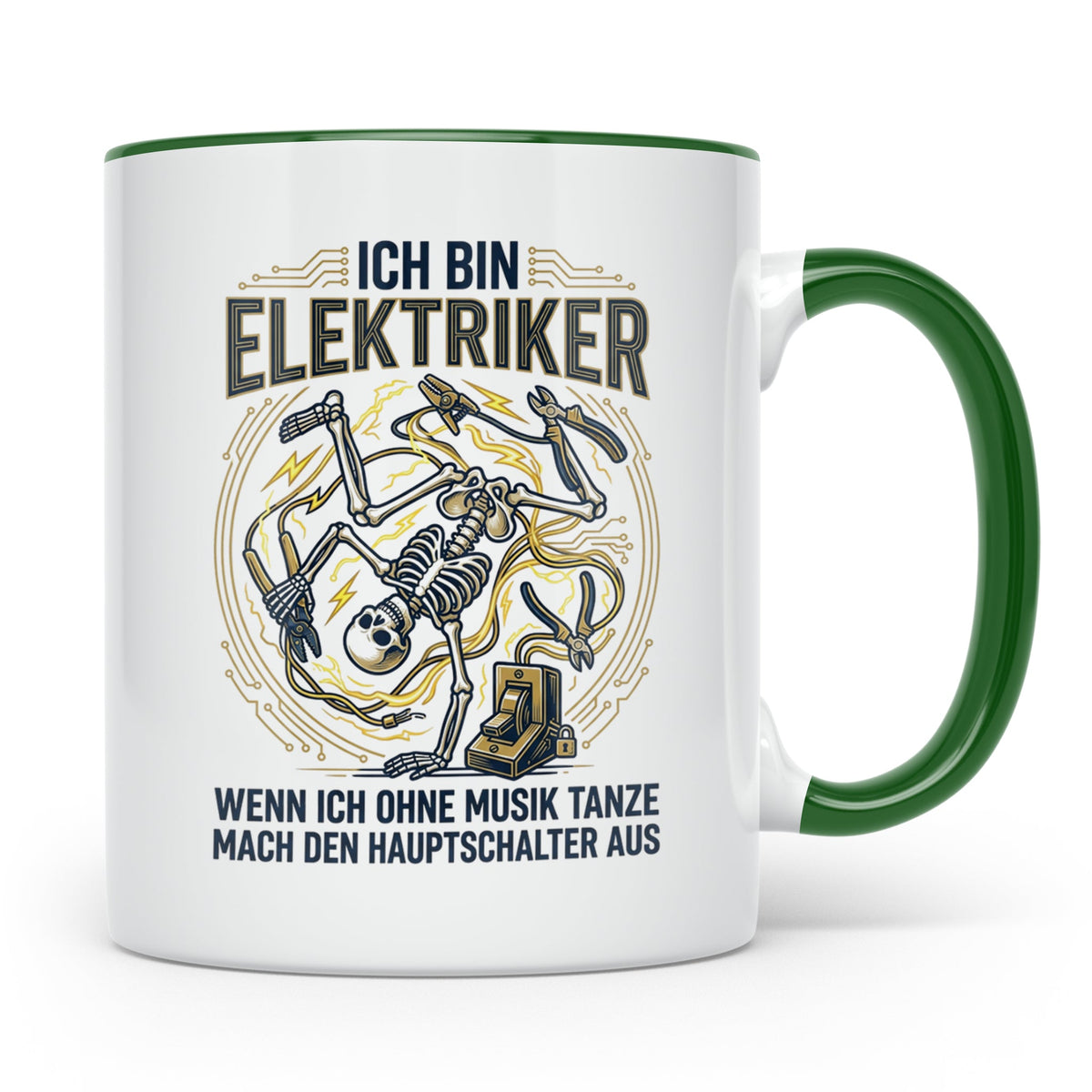 Elektriker Tasse mit lustigem Spruch Stromschlag Skelett, Ka – Grün [farbe:grün]