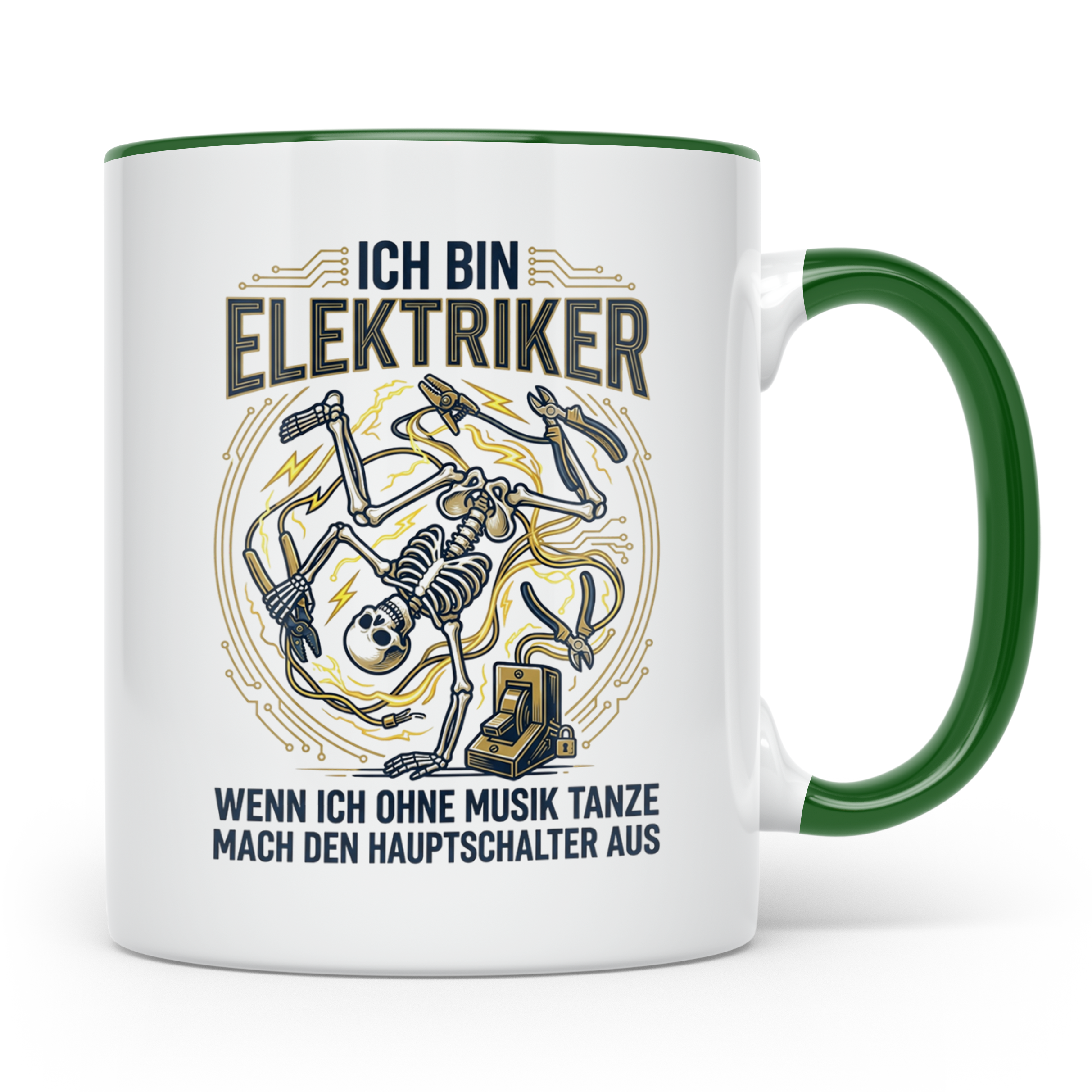 Elektriker Tasse mit lustigem Spruch Stromschlag Skelett, Ka – Grün [farbe:grün]