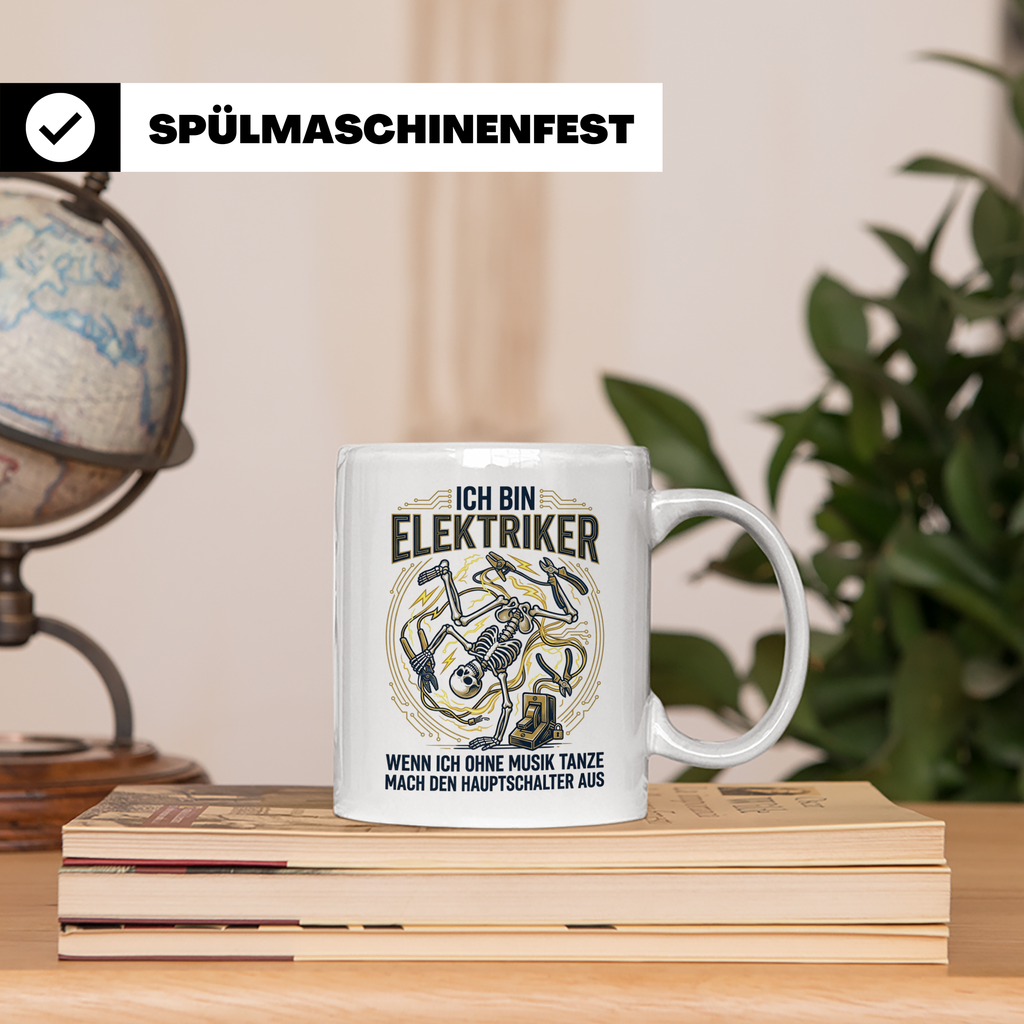 Elektriker Tasse mit lustigem Spruch Stromschlag Skelett, Ka – Weiß [farbe:weiß]