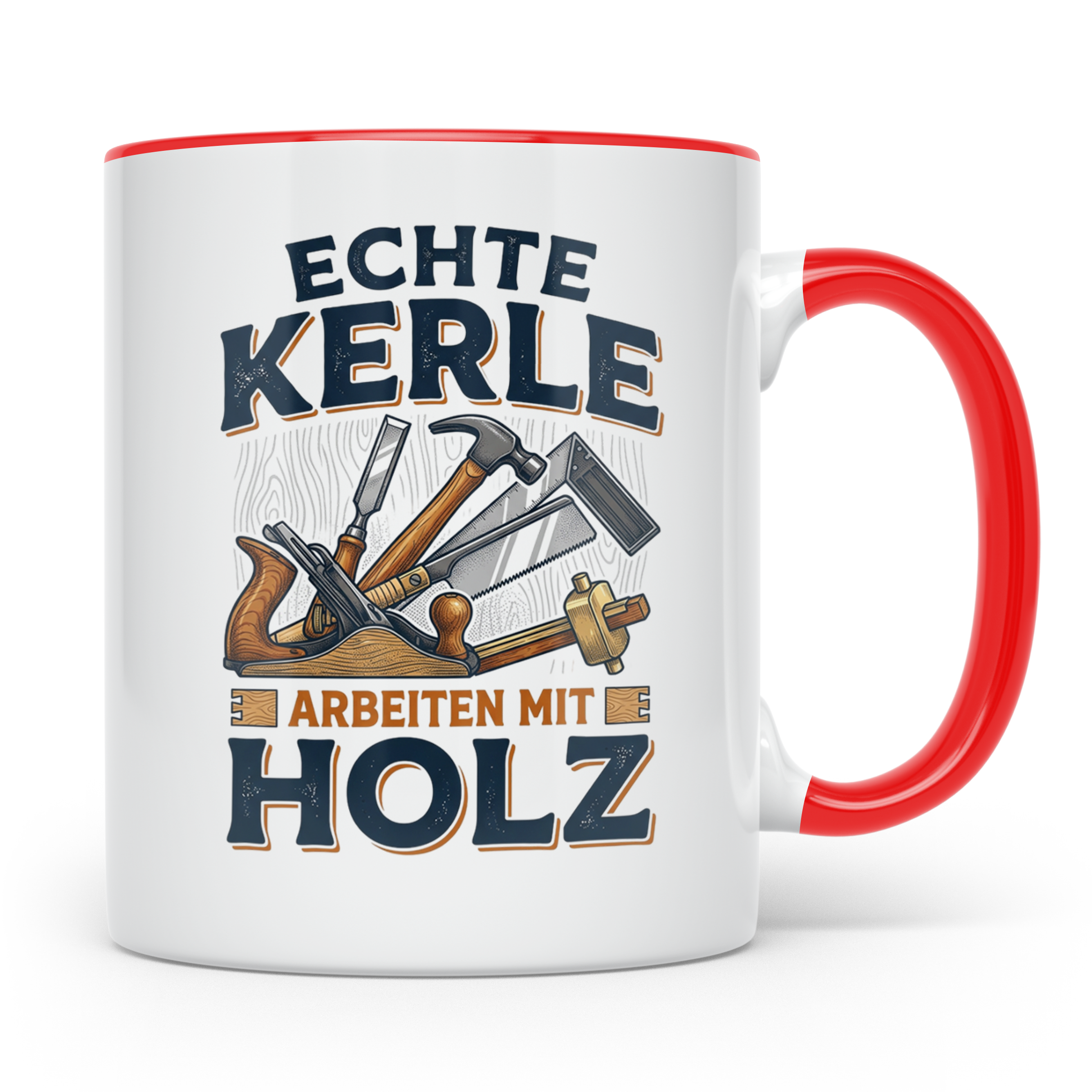 Handwerker Tasse Echte Kerle arbeiten mit Holz lustiger Kaff – Rot [farbe:rot]