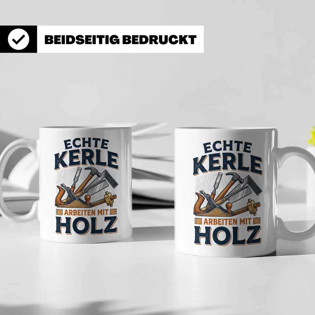 Handwerker Tasse Echte Kerle arbeiten mit Holz lustiger Kaff – Weiß [farbe:weiß]
