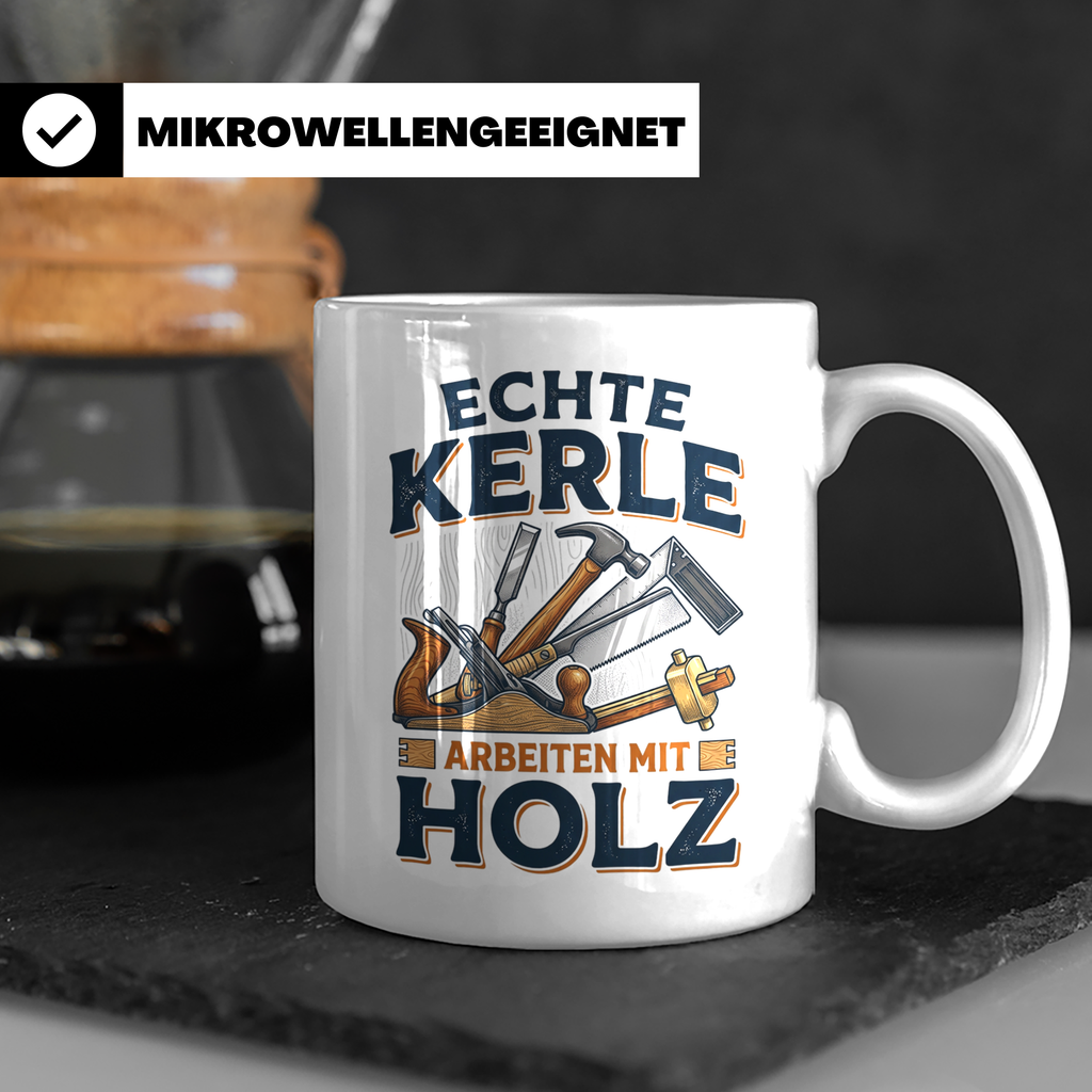 Handwerker Tasse Echte Kerle arbeiten mit Holz lustiger Kaff – Weiß [farbe:weiß]