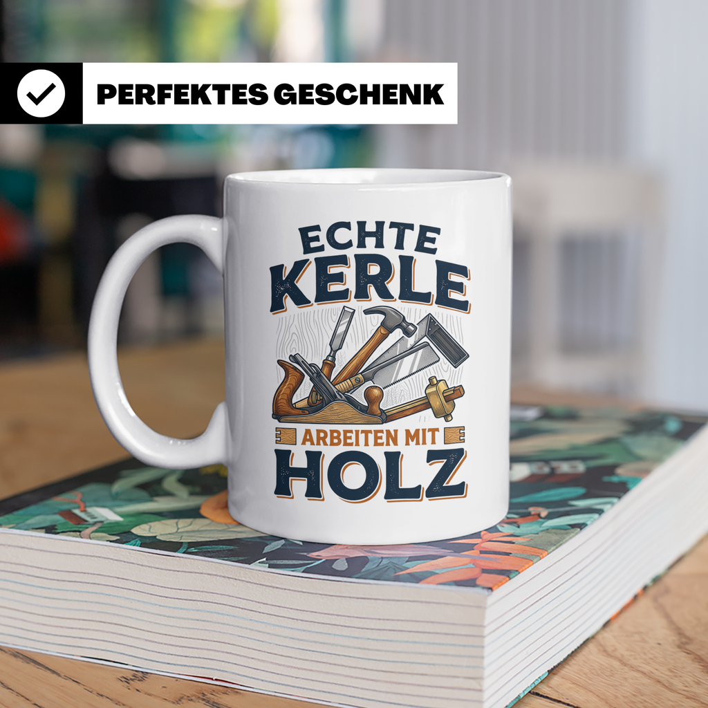 Handwerker Tasse Echte Kerle arbeiten mit Holz lustiger Kaff – Weiß [farbe:weiß]