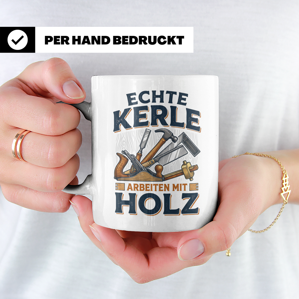 Handwerker Tasse Echte Kerle arbeiten mit Holz lustiger Kaff – Weiß [farbe:weiß]