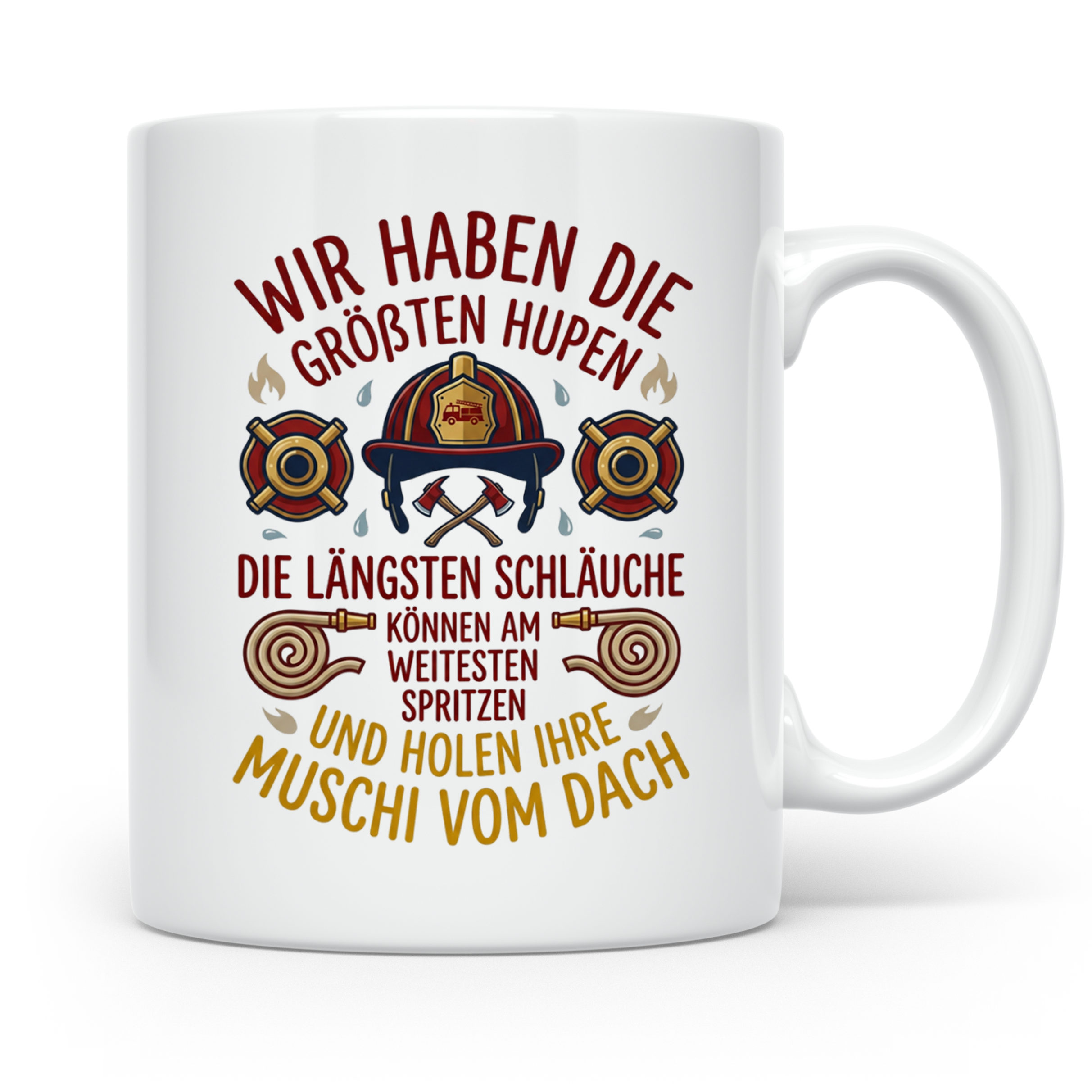 Feuerwehr Tasse mit Spruch größte Hupen längste Schläuche |  – Weiß [farbe:weiß]