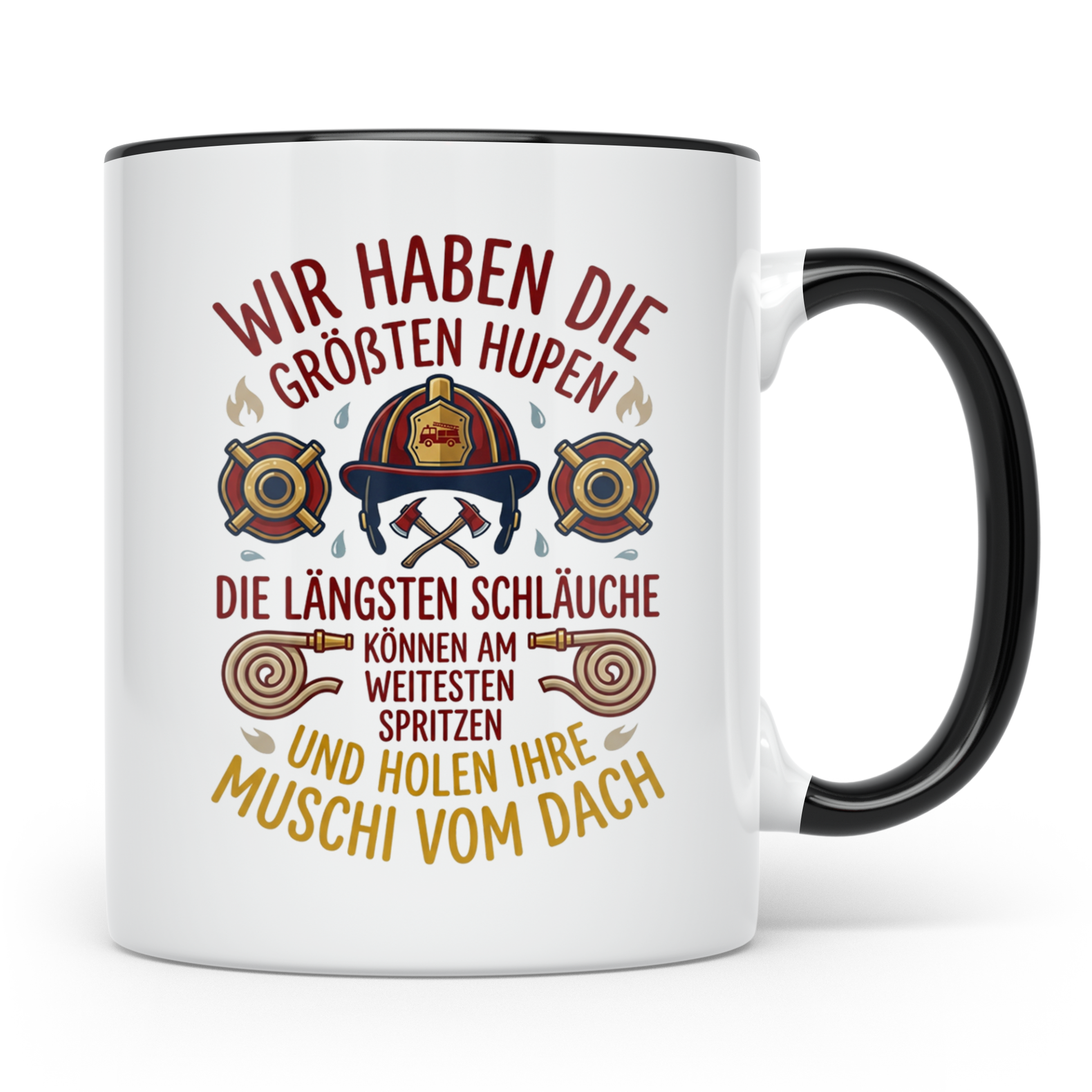 Feuerwehr Tasse mit Spruch größte Hupen längste Schläuche |  – Schwarz [farbe:schwarz]